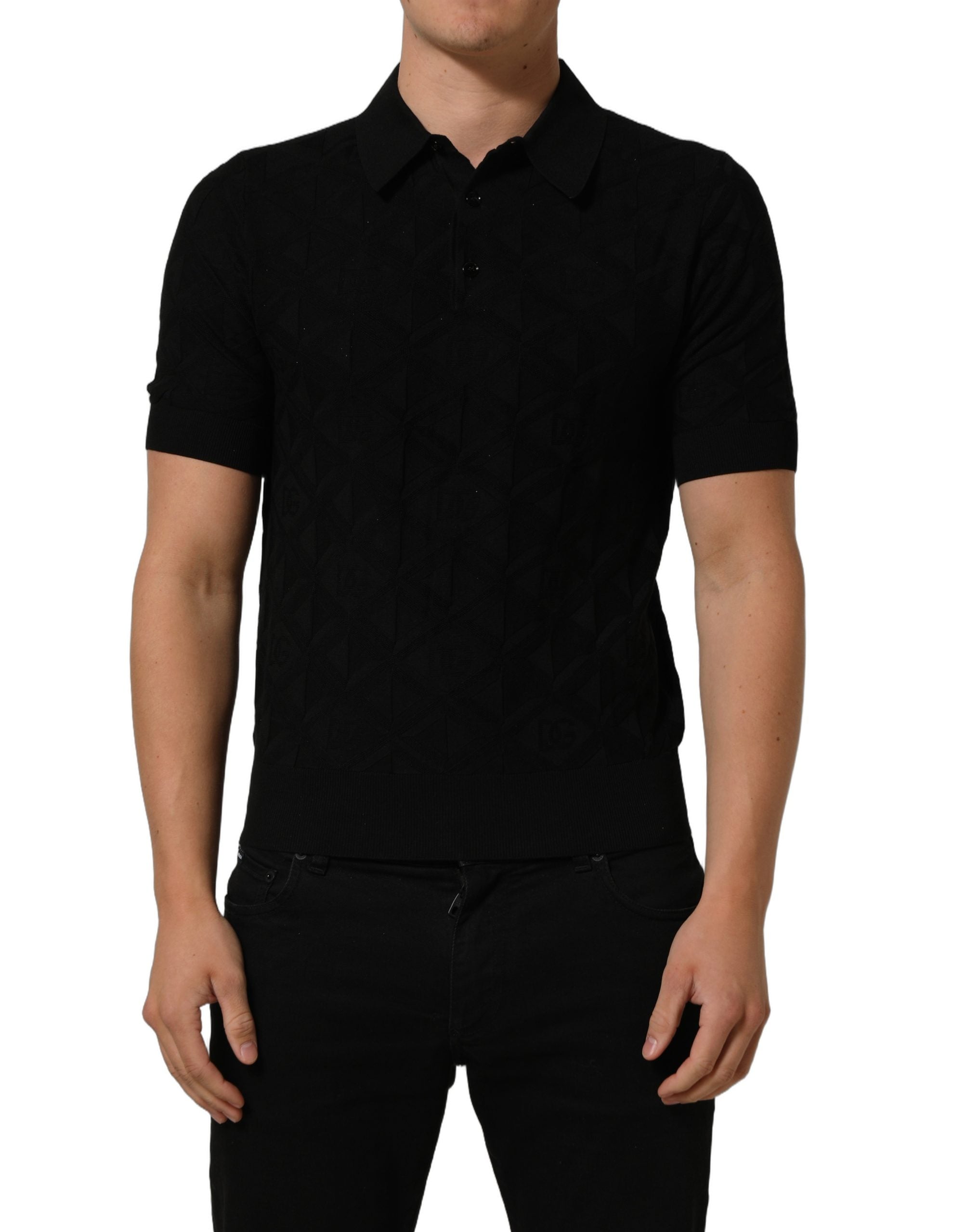 Dolce & Gabbana Black Silk Short Sleeve Knit Polo Men's T-shirt