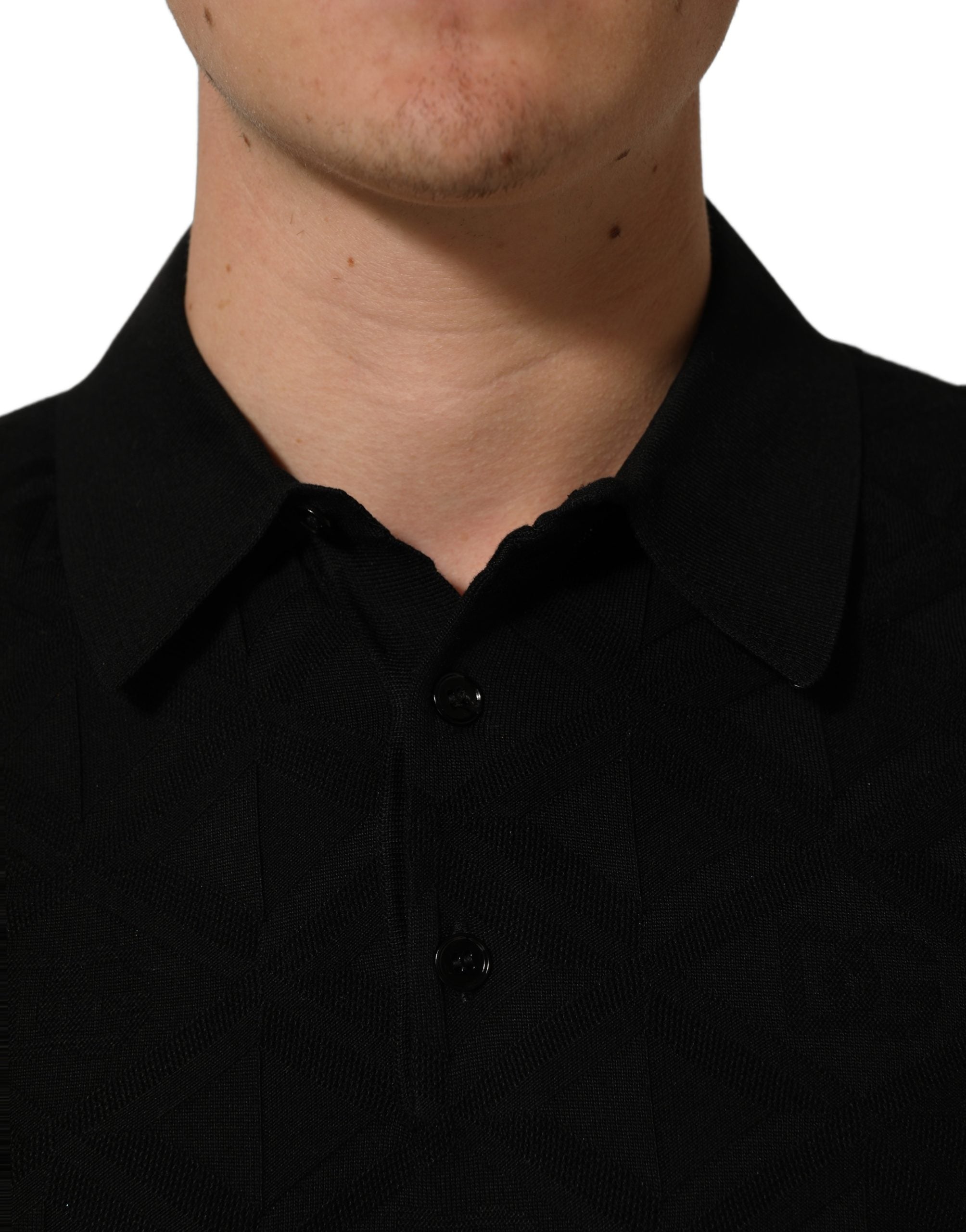 Dolce & Gabbana Black Silk Short Sleeve Knit Polo Men's T-shirt