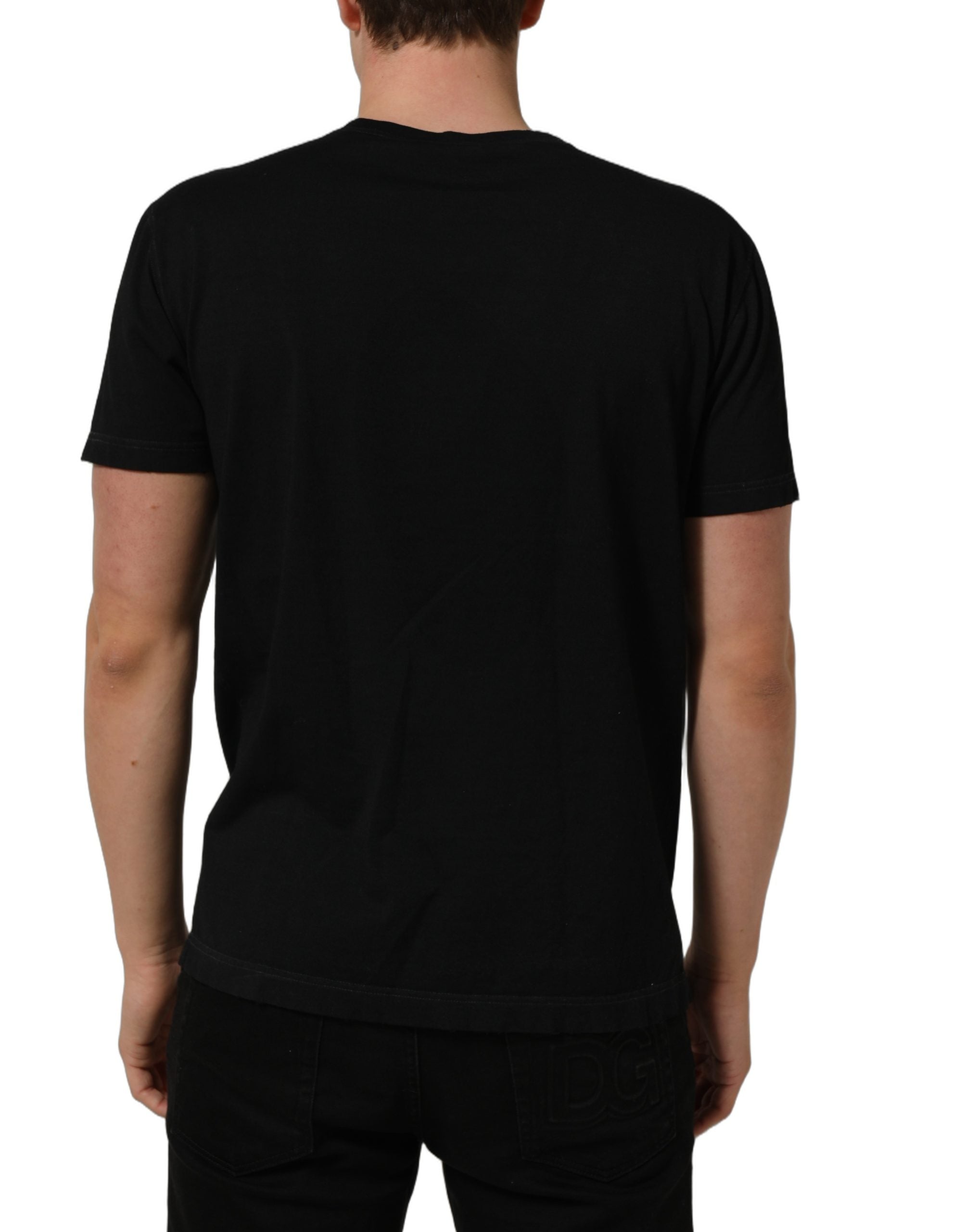 Dolce & Gabbana Black Cotton Short Sleeve Crew Neck Men's T-shirt