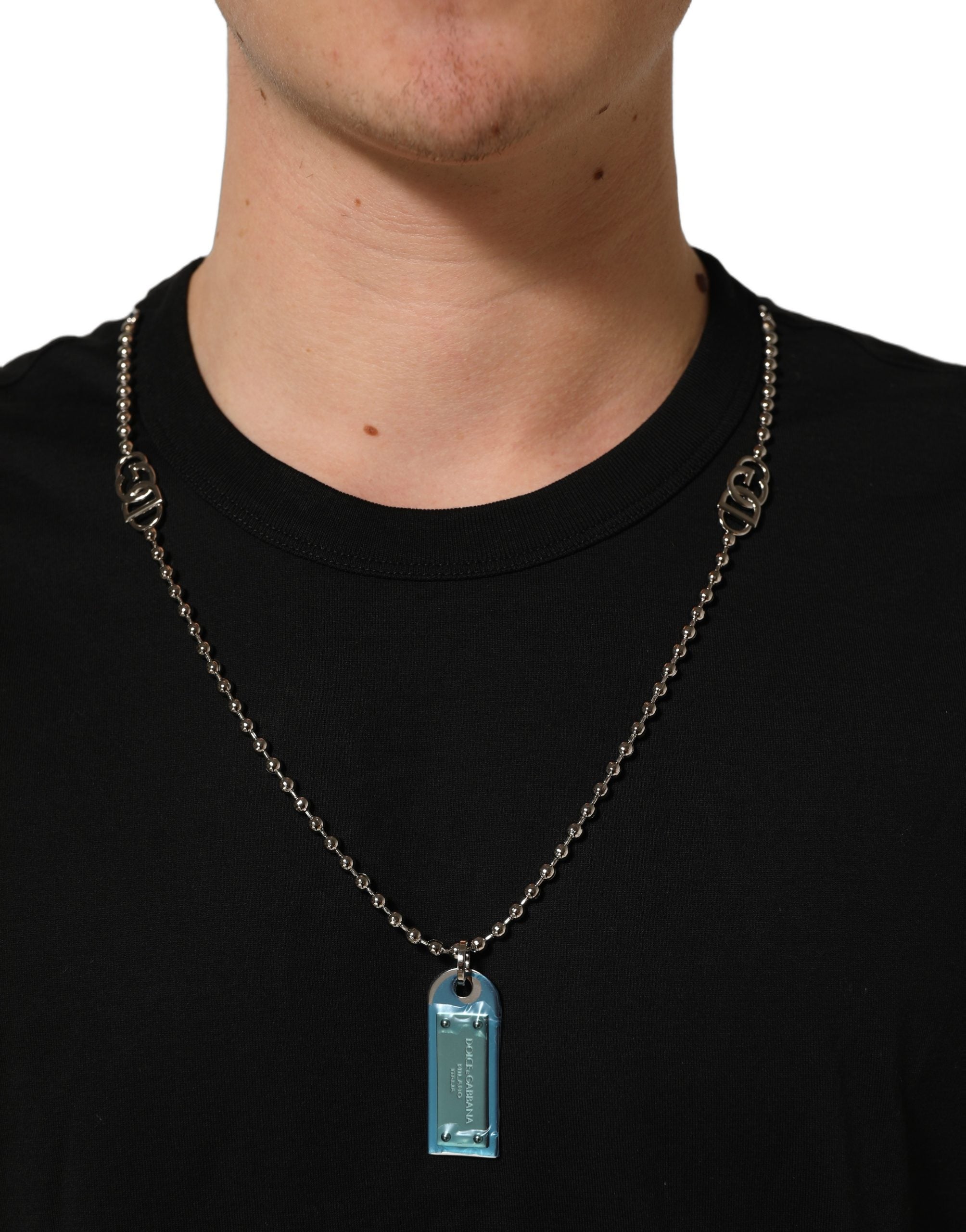 Dolce & Gabbana Black Dog Tag Short Sleeve CrewNeck Men's T-shirt