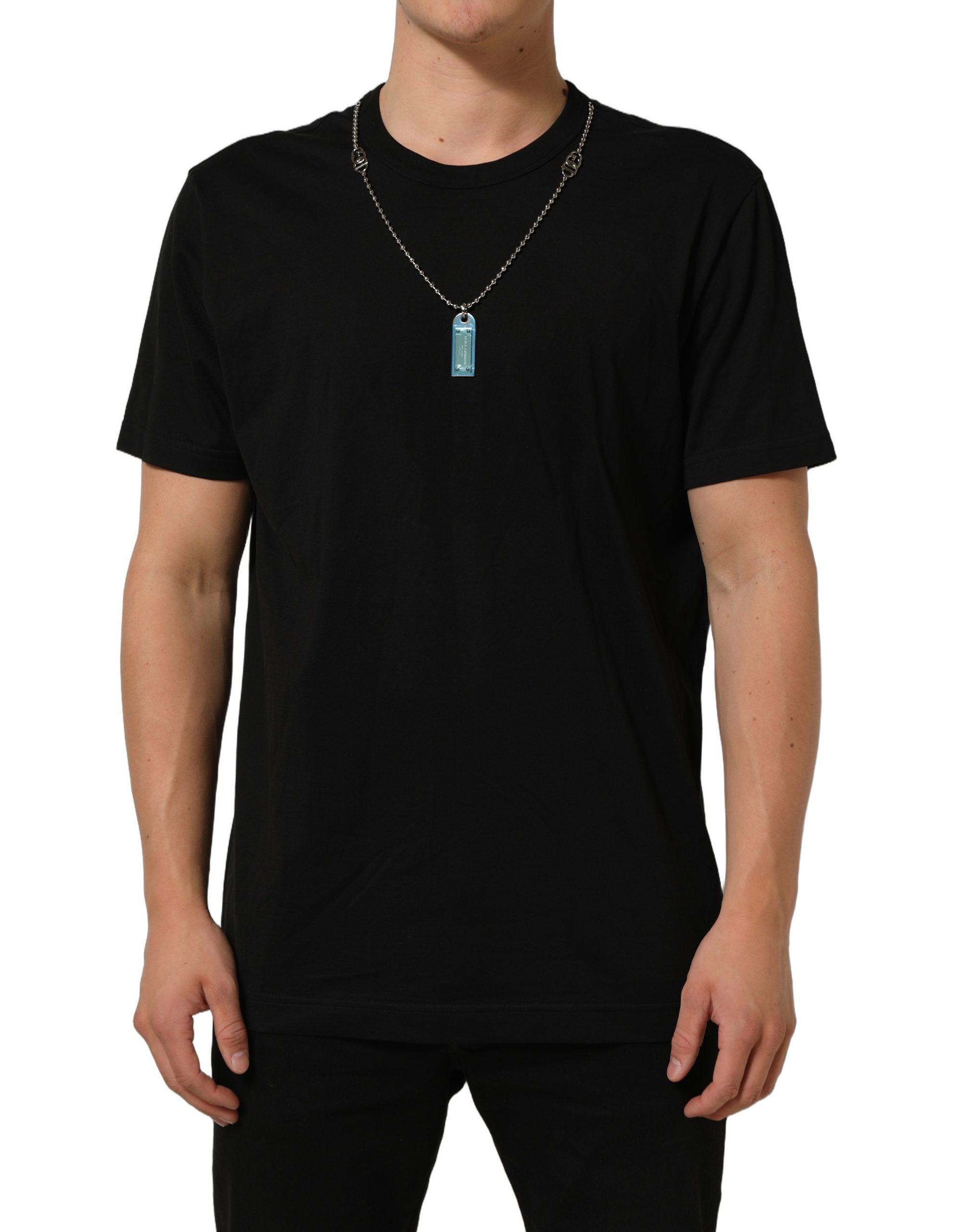 Dolce & Gabbana Black Dog Tag Short Sleeve CrewNeck Men's T-shirt