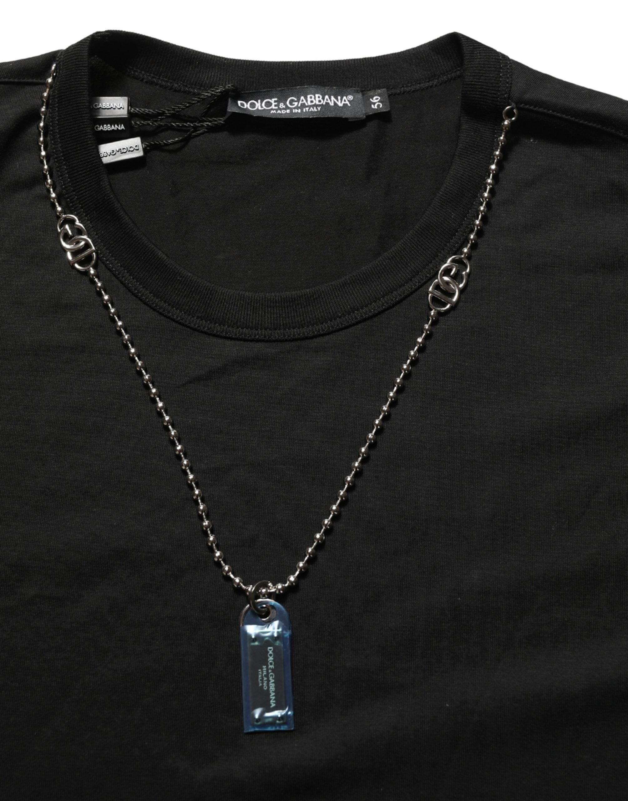 Dolce & Gabbana Black Dog Tag Short Sleeve CrewNeck Men's T-shirt