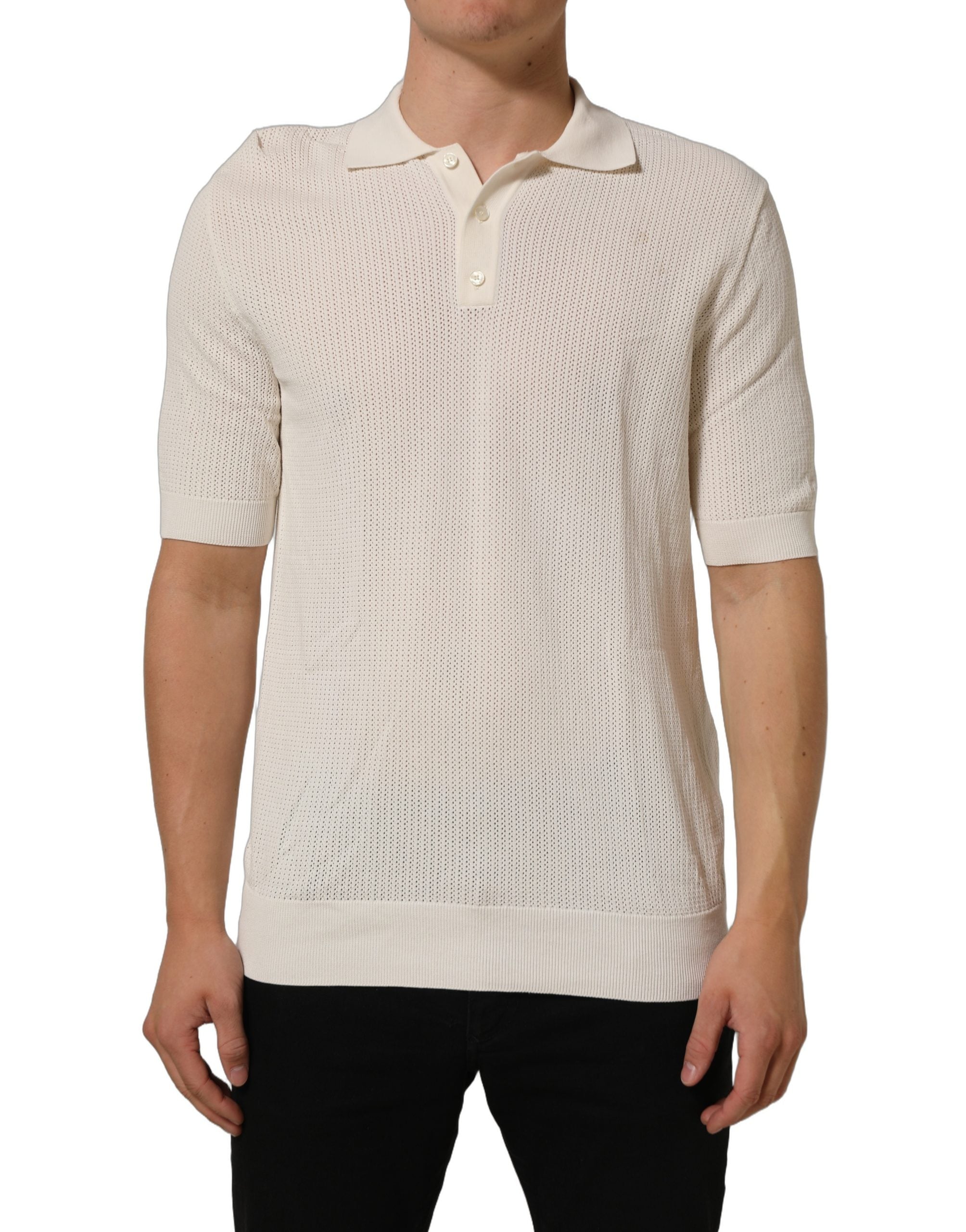 Dolce & Gabbana Off White Cotton Collared Men Polo Men's T-shirt (Pre-Owned)