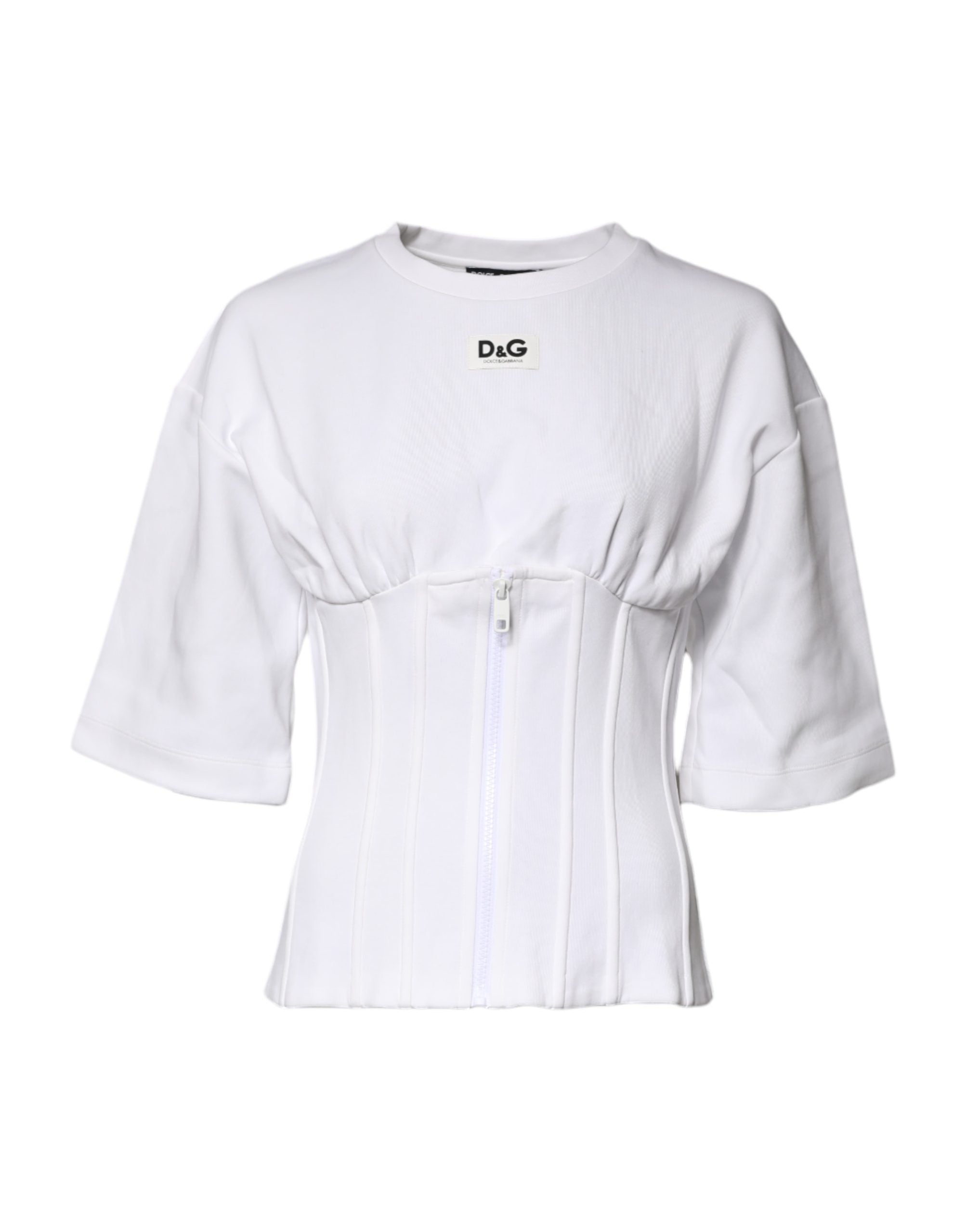 Dolce & Gabbana White Cotton Blend Corset Style Blouse Women's Top