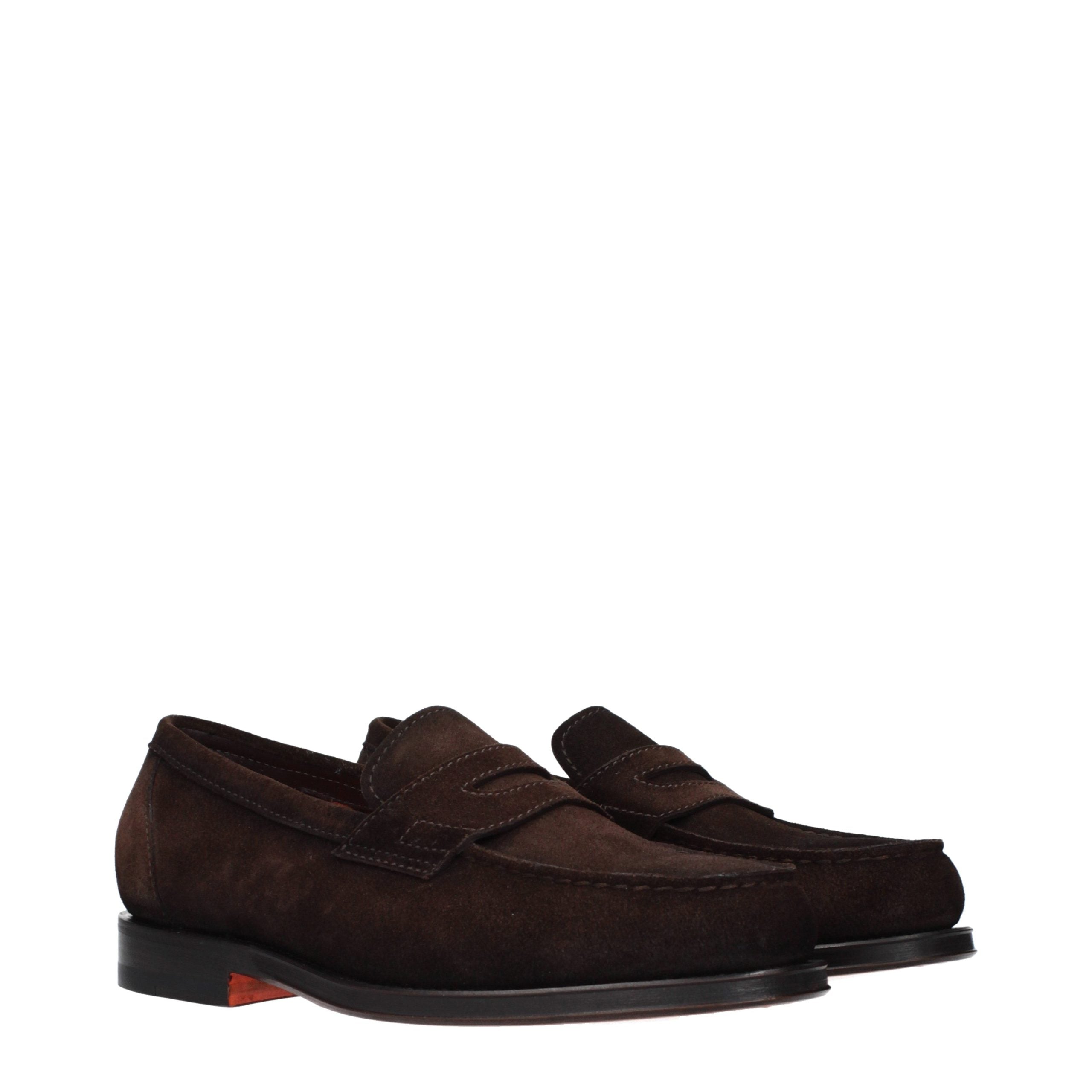 Santoni Brown Leather Slip-On Men's Loafers