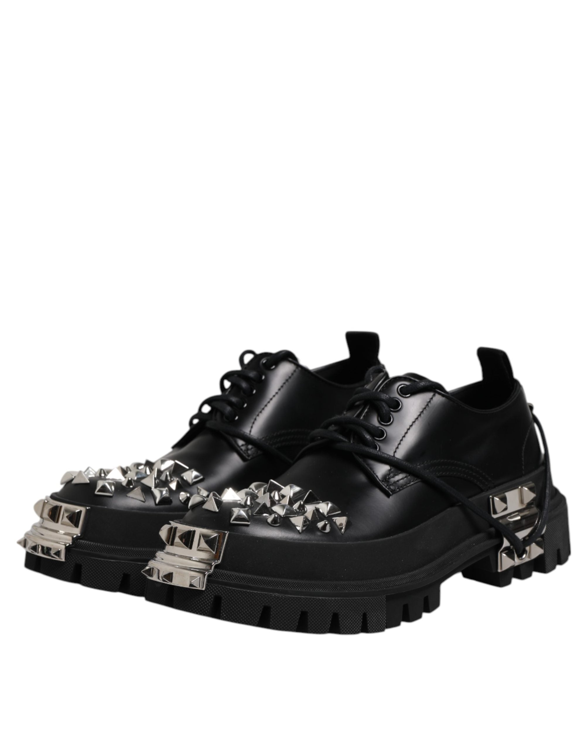 Dolce & Gabbana Black Studded Leather Hi-Trekking Derby Men Men's Shoes