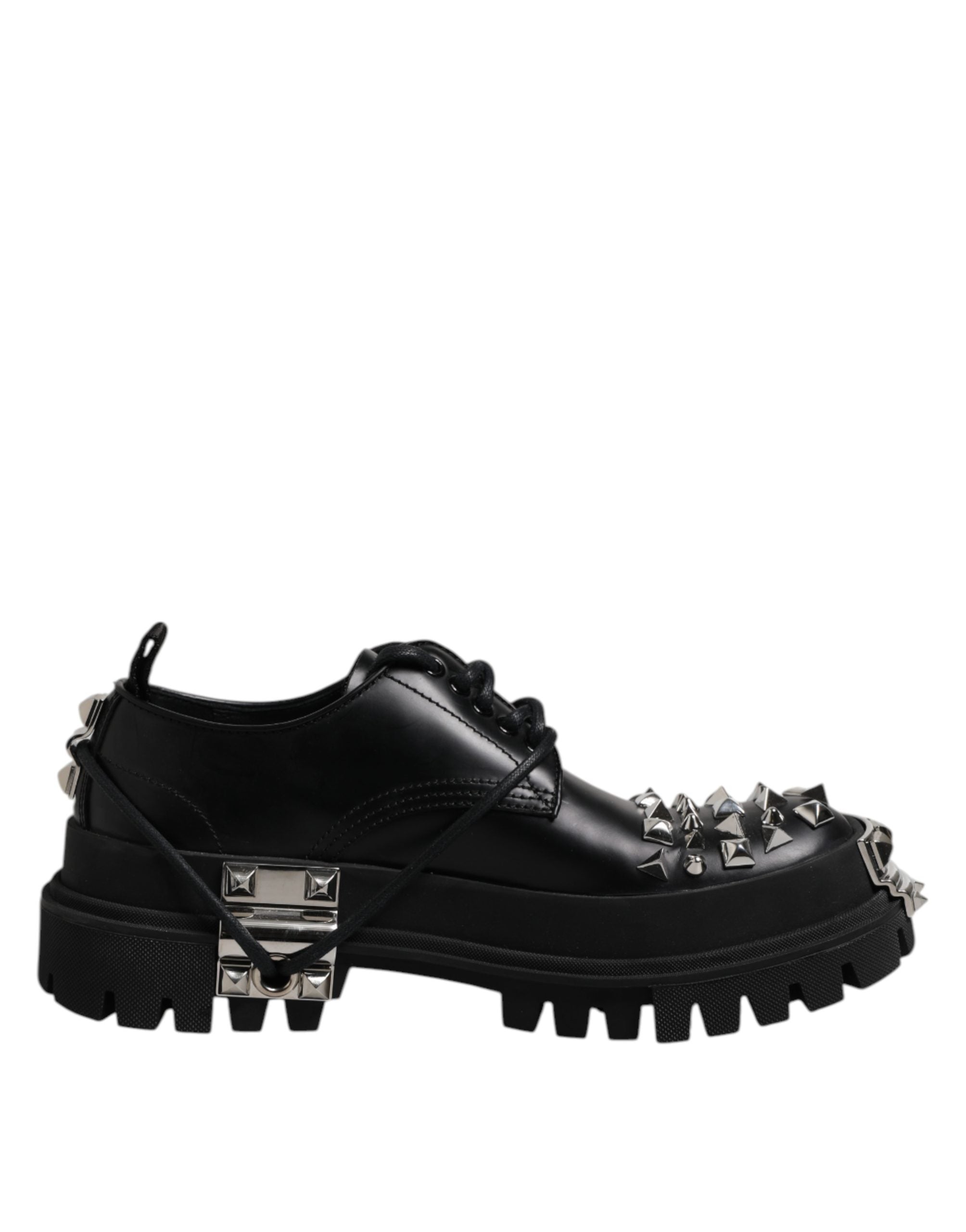 Dolce & Gabbana Black Studded Leather Hi-Trekking Derby Men Men's Shoes