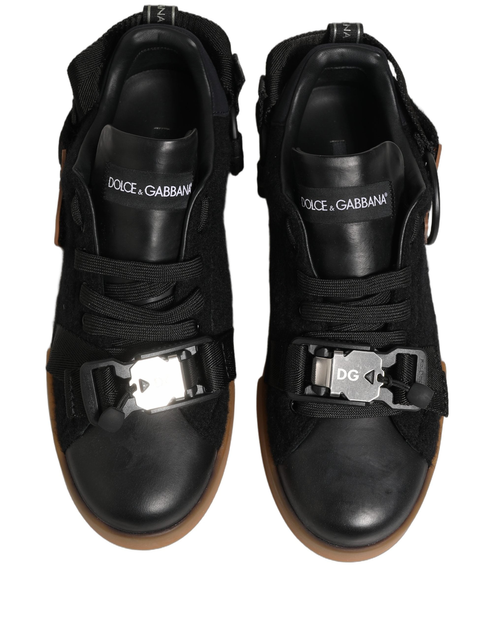 Dolce & Gabbana Black Felt Leather Low Top Sneaker Men's Shoes (Pre-Owned)