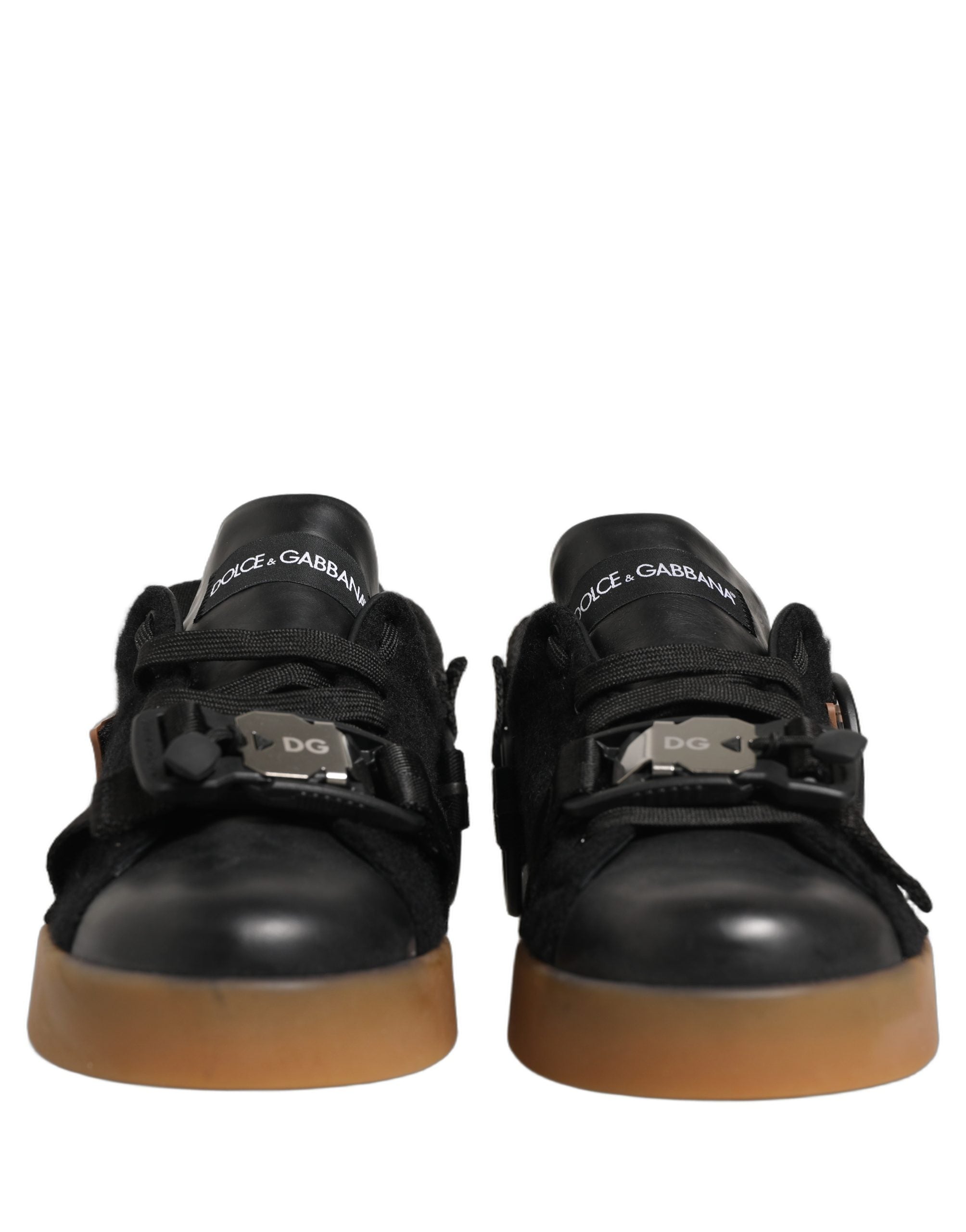 Dolce & Gabbana Black Felt Leather Low Top Sneaker Men's Shoes (Pre-Owned)
