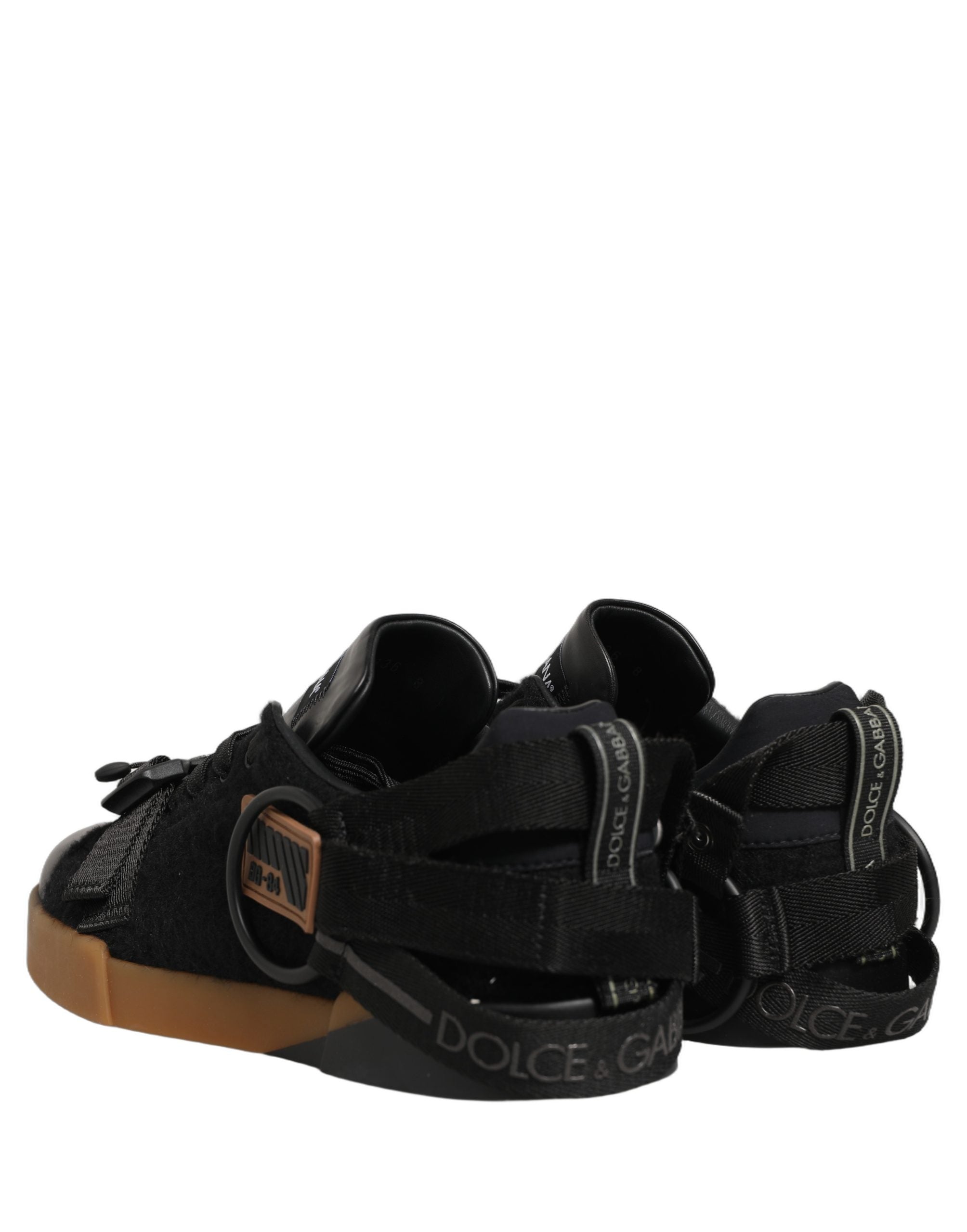 Dolce & Gabbana Black Felt Leather Low Top Sneaker Men's Shoes (Pre-Owned)