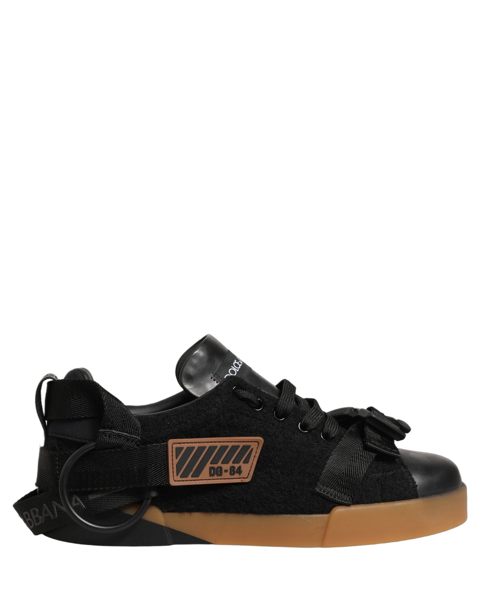 Dolce & Gabbana Black Felt Leather Low Top Sneaker Men's Shoes (Pre-Owned)