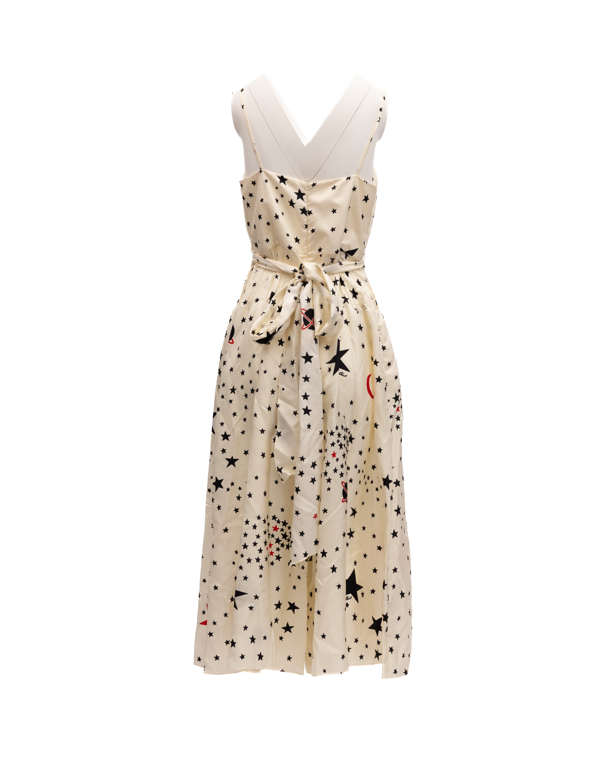 Valentino Garavani Midi Cream With Black And Red Stars Women's Dress