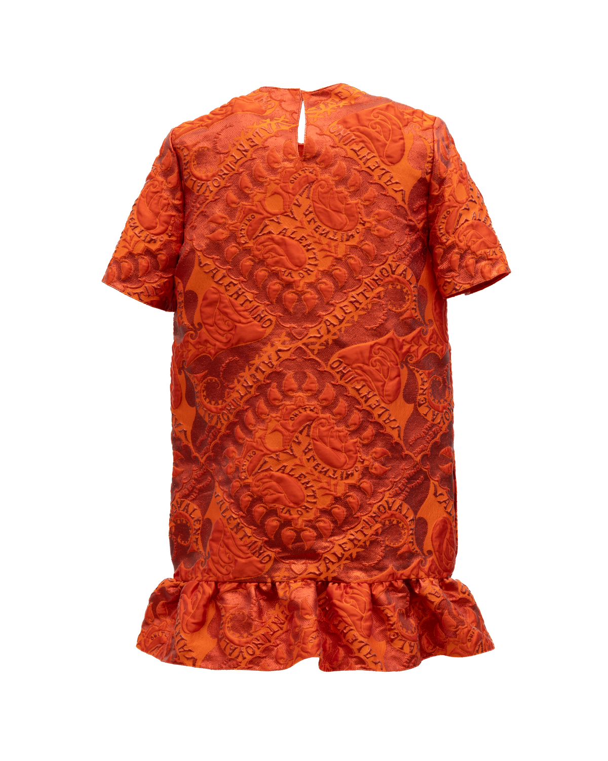 Valentino Garavani Orange Short Sleeve Ruffle Hem Women's Dress
