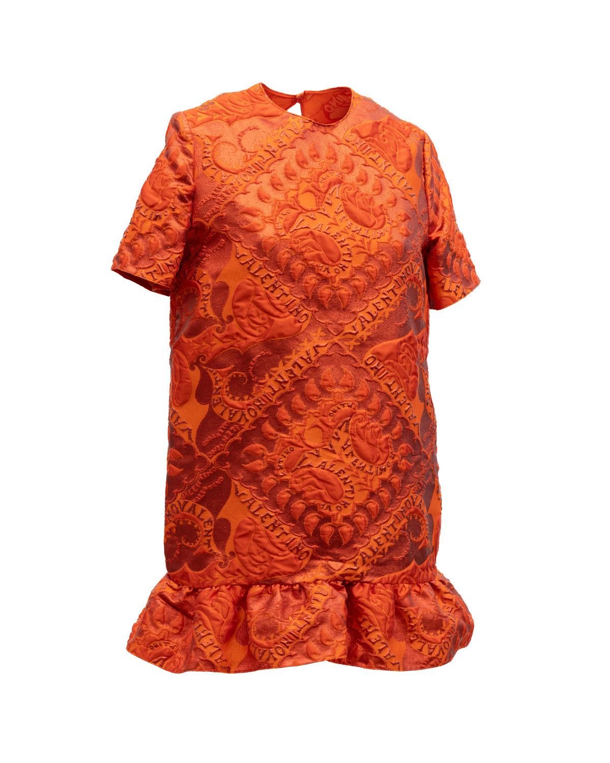 Valentino Garavani Orange Short Sleeve Ruffle Hem Women's Dress