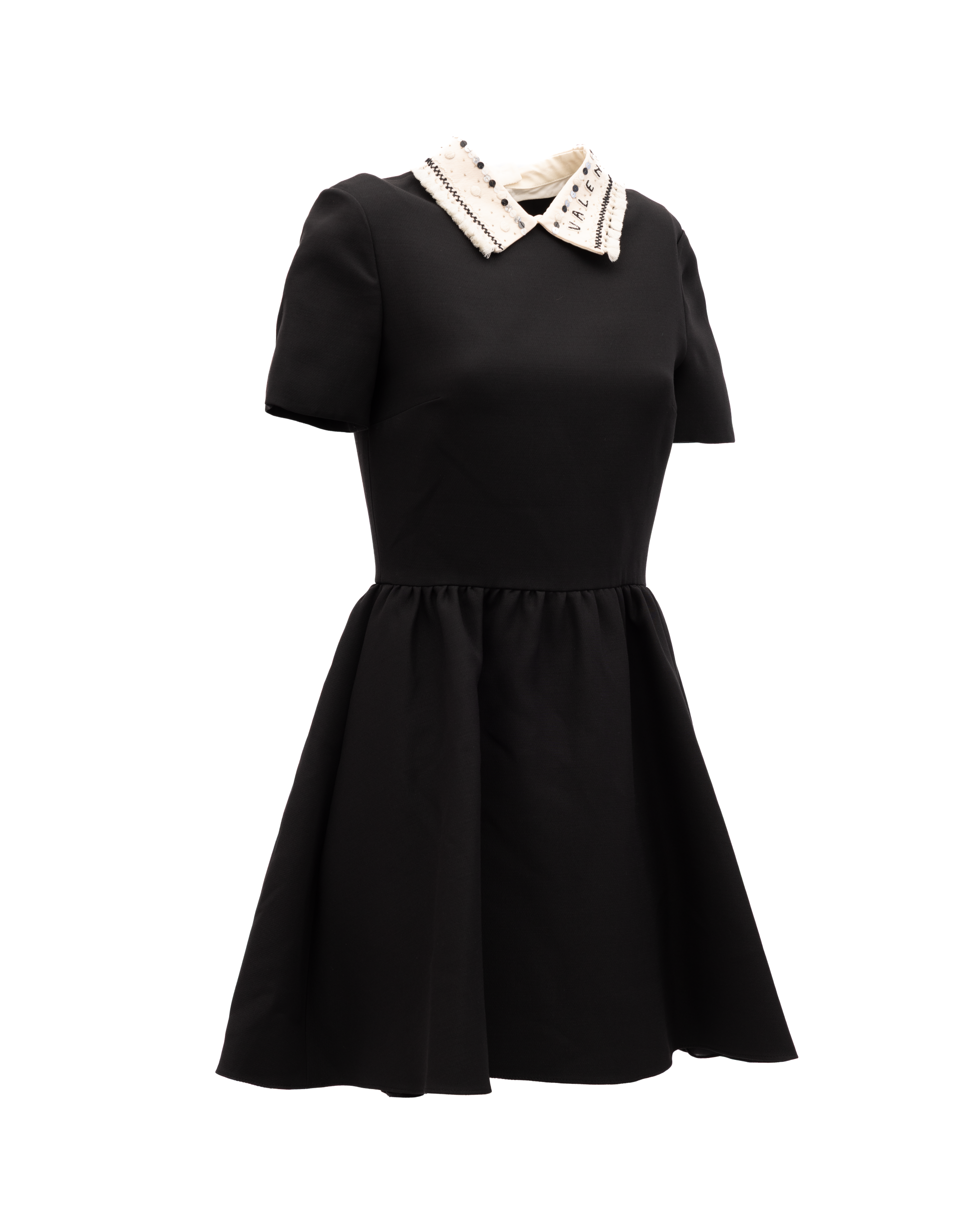 Valentino Garavani Black Mini Dress with Embellished Women's Collar