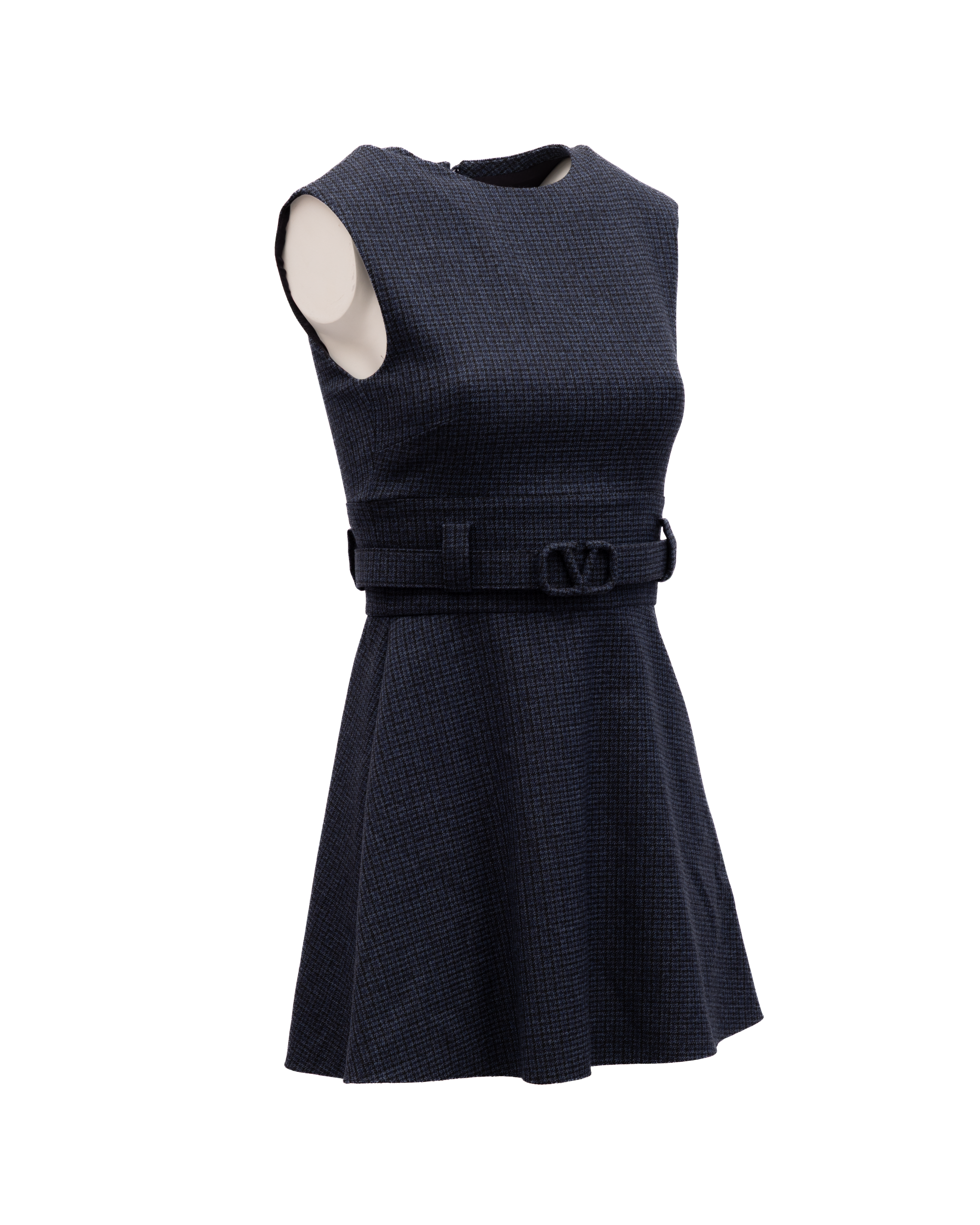 Valentino Garavani Navy Check Sleeveless Mini Women's Dress