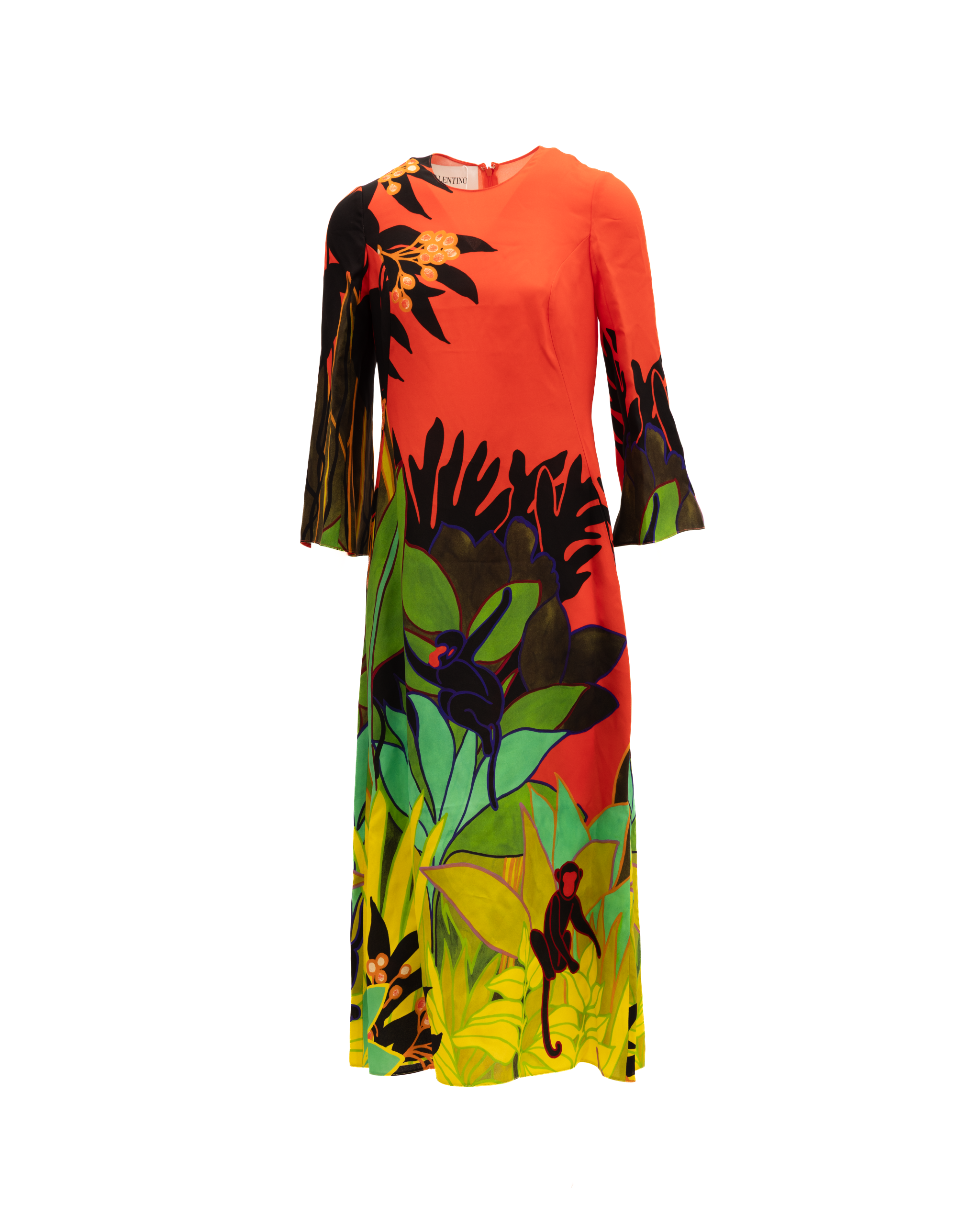 Valentino Garavani Tropical Print Long Sleeve Midi Women's Dress