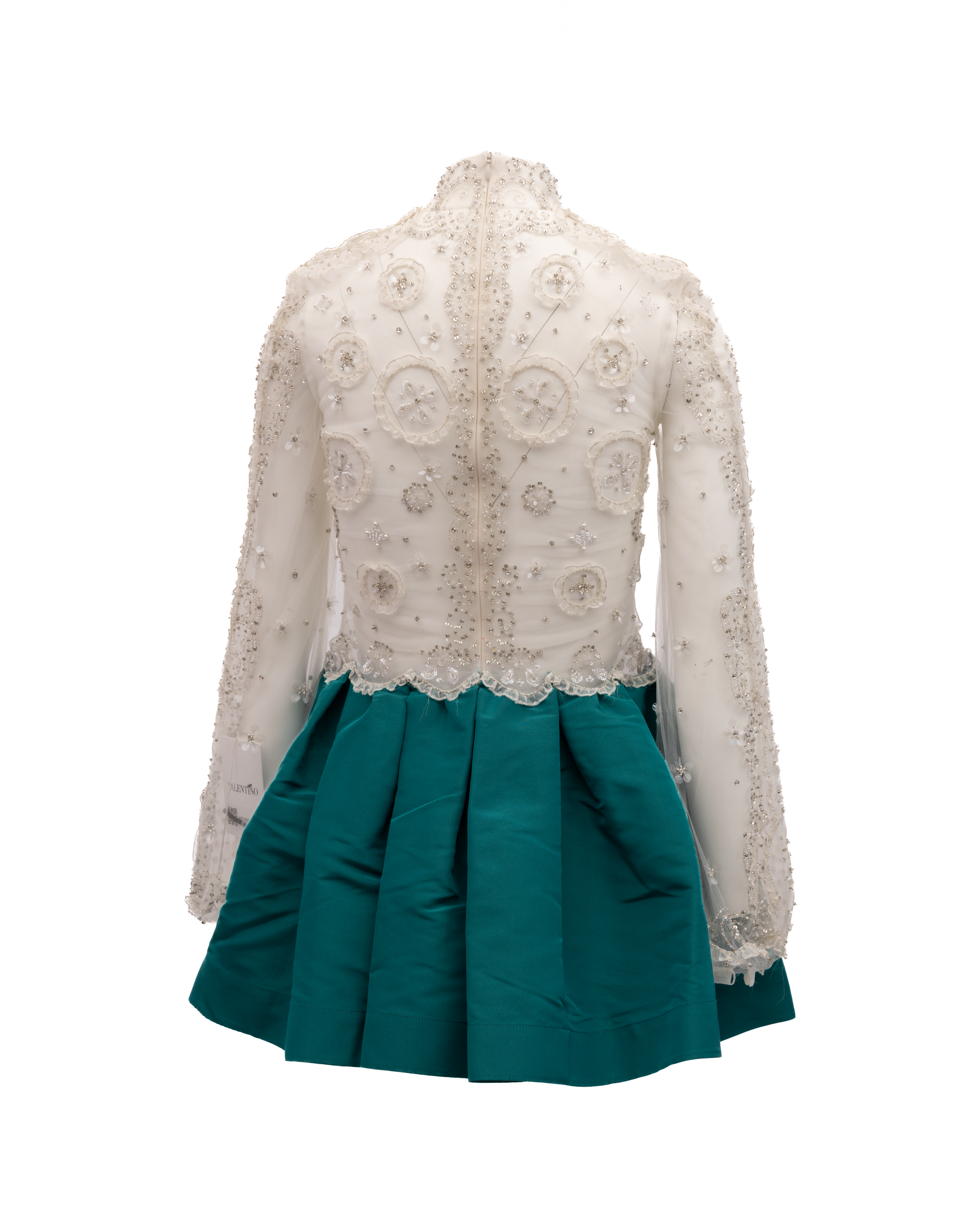 Valentino Garavani White Beaded Lace Mini Dress with Teal Women's Skirt