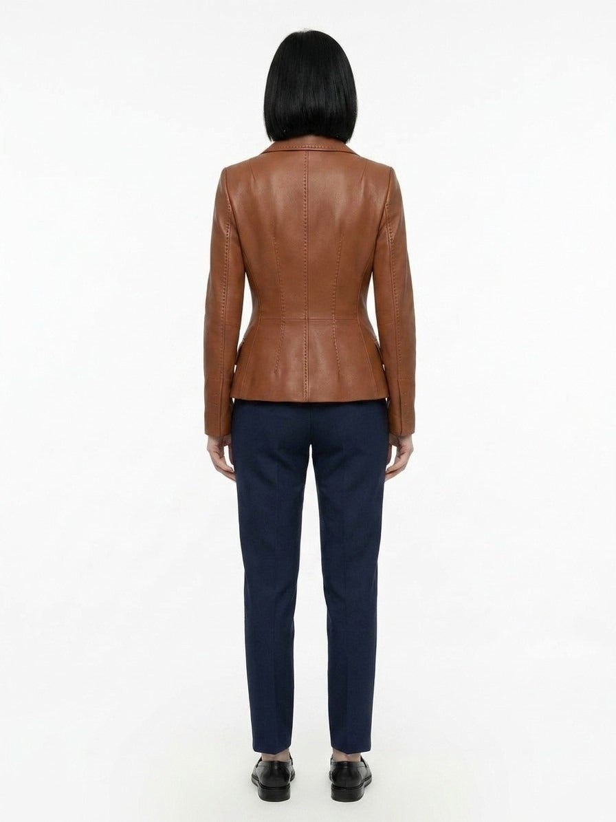 Dolce & Gabbana Brown Calfskin Leather Women's Jacket