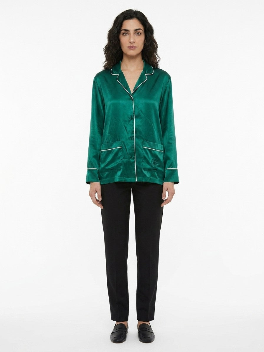 Dolce & Gabbana Green Silk Top Women's Sleepwear