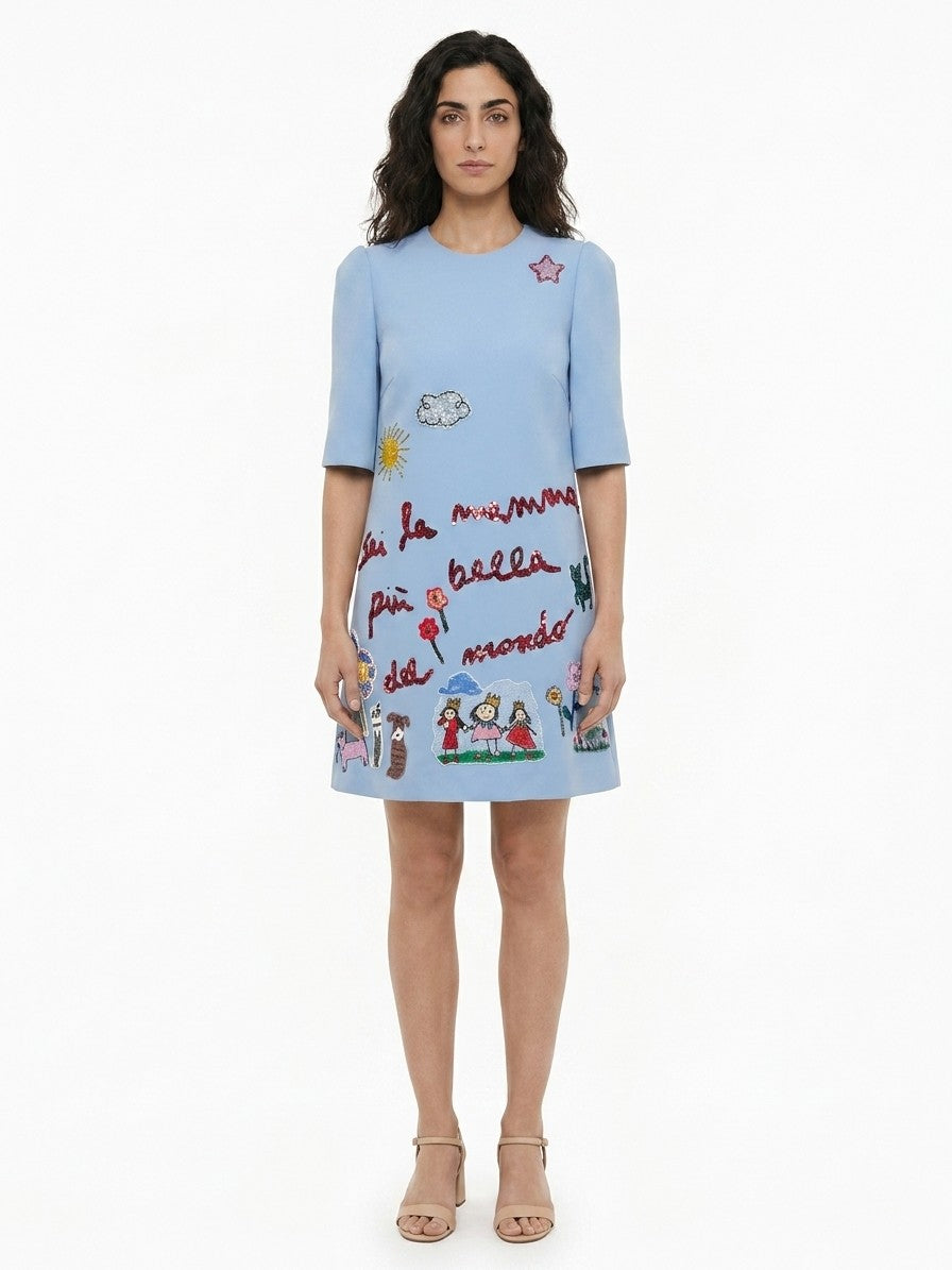 Dolce & Gabbana Light Blue Virgin Wool Casual Women's Dress