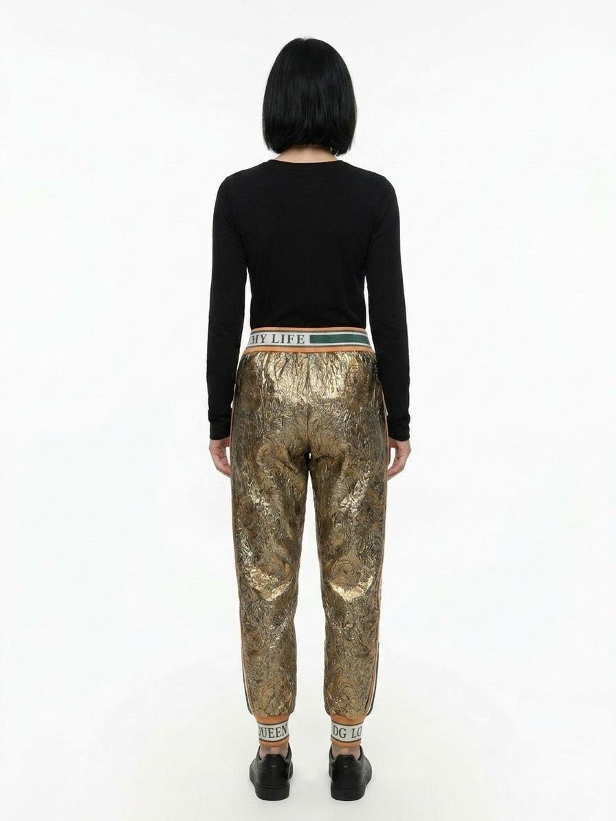 Dolce & Gabbana Gold Metallic Fibre Casual Women's Pants
