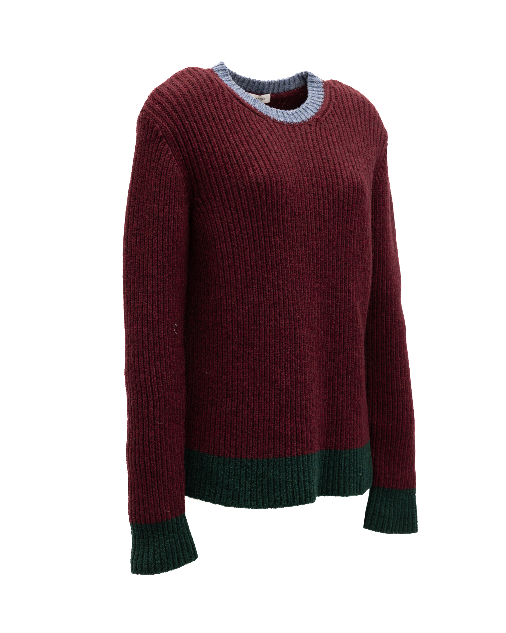 Valentino Garavani Burgundy Ribbed Knit Women's Sweater