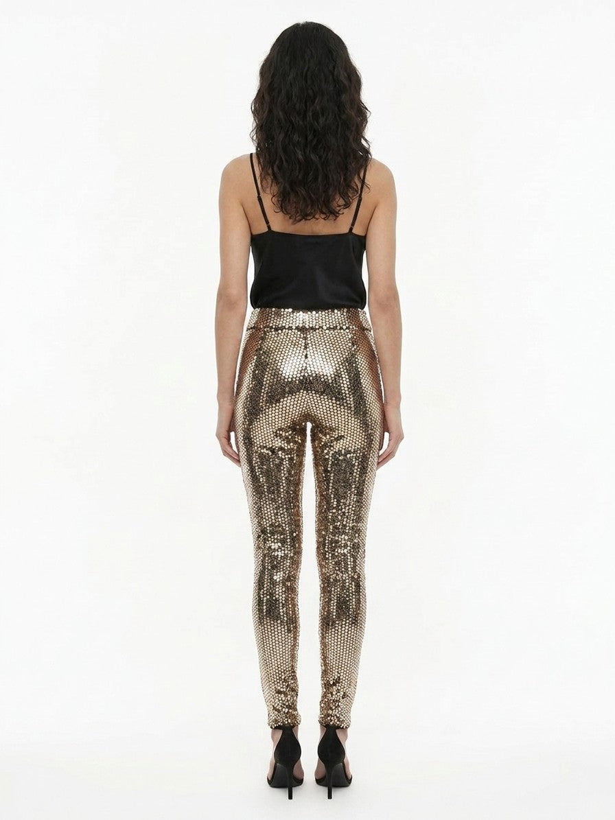 Dolce & Gabbana Gold Elastane Casual Women's Pants