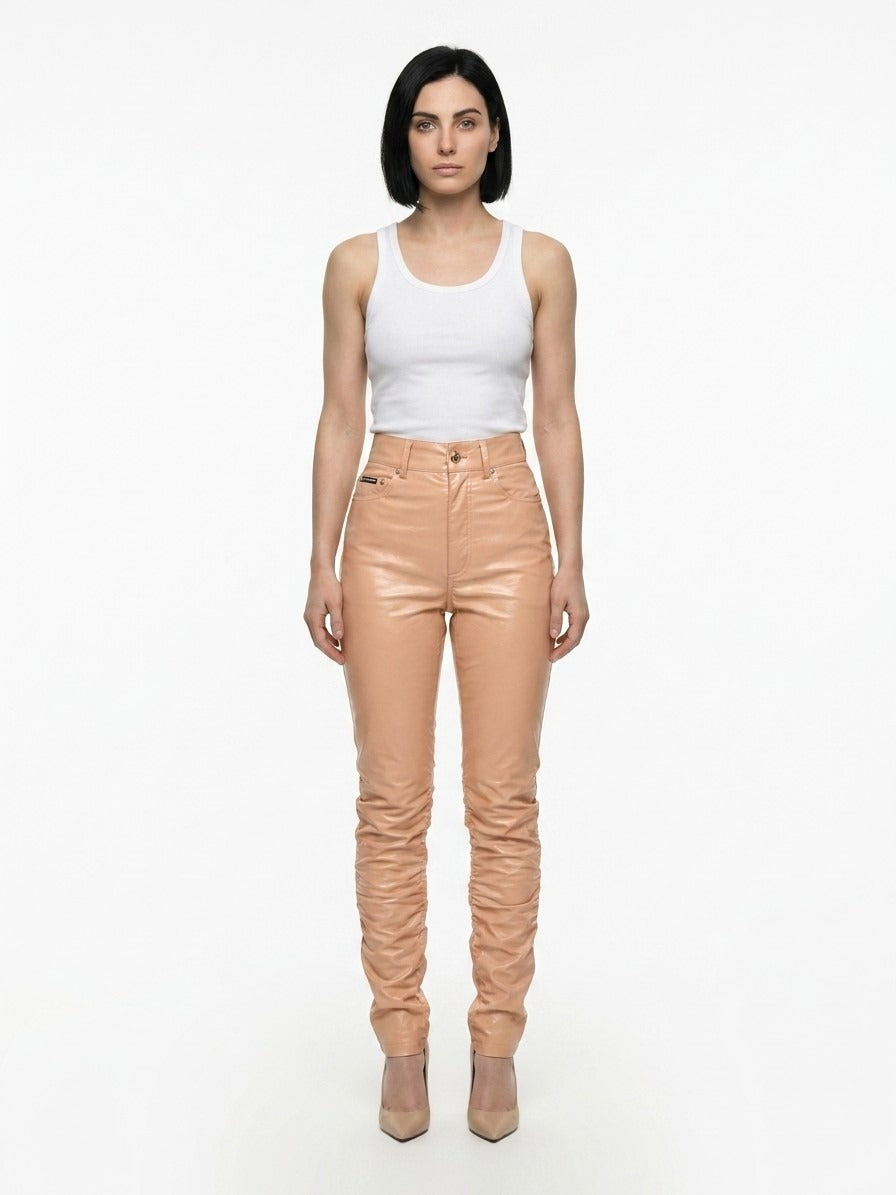 Dolce & Gabbana Beige Leather Women's Pants