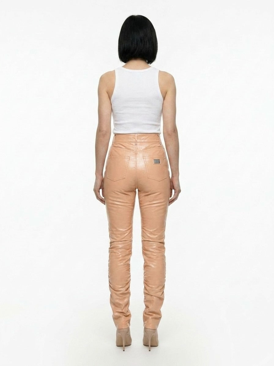 Dolce & Gabbana Beige Leather Women's Pants
