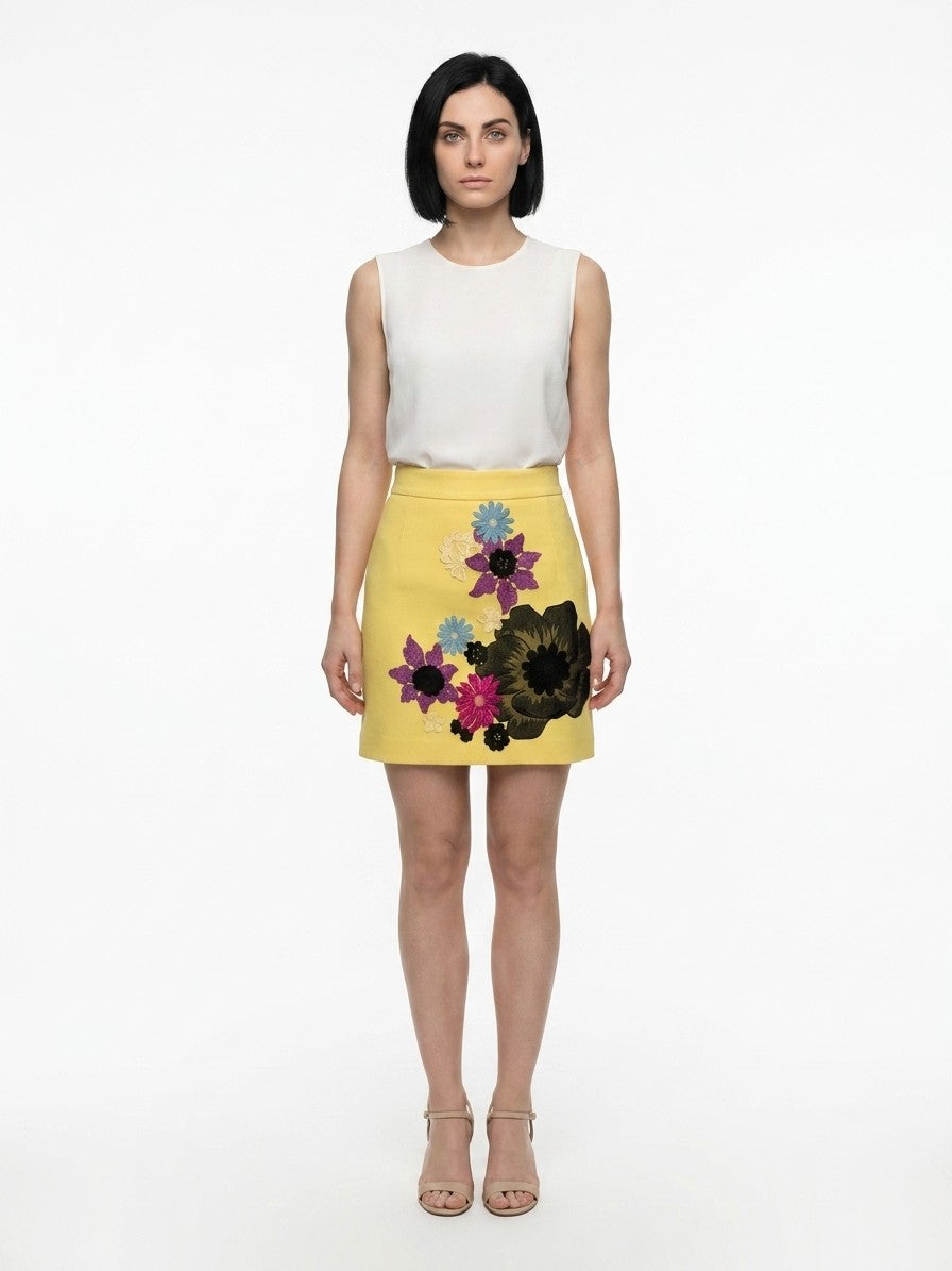 Dolce & Gabbana Yellow Wool Mini Women's Skirt
