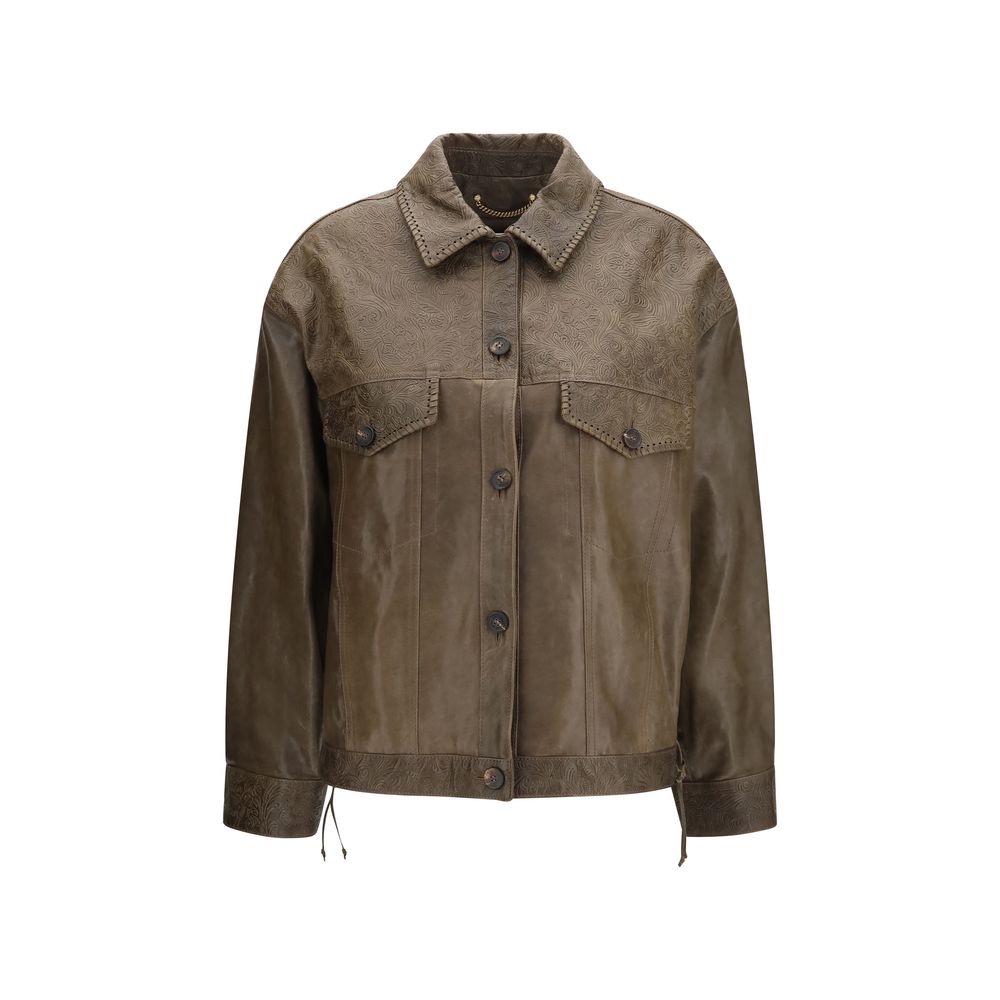Golden Goose Brown Calf Leather Bos Taurus Leather Women's Jacket