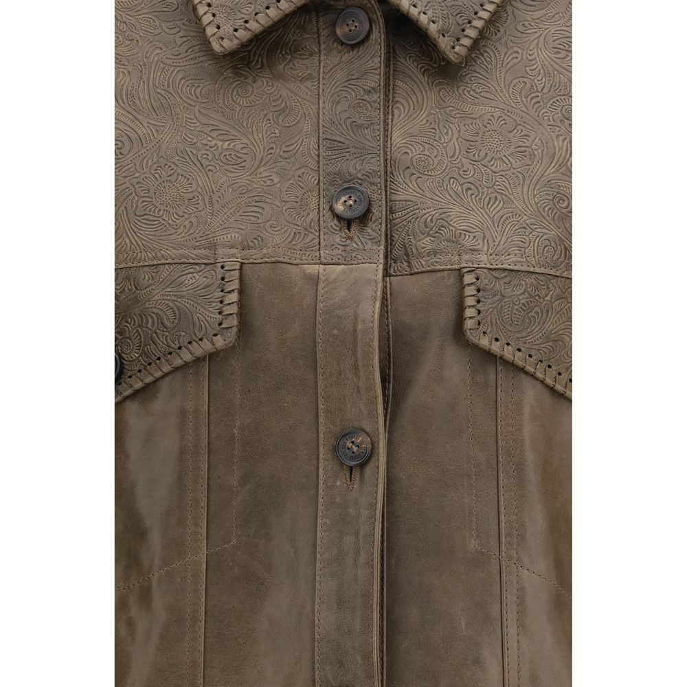 Golden Goose Brown Calf Leather Bos Taurus Leather Women's Jacket