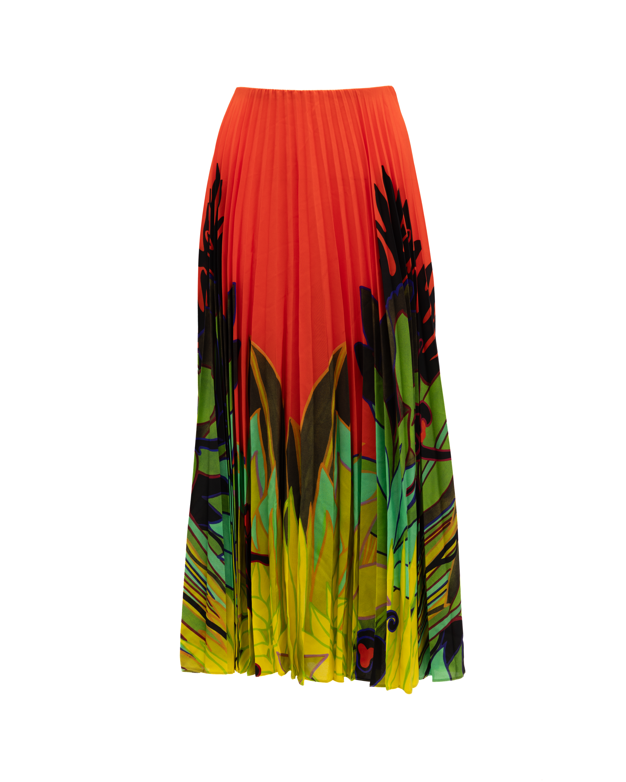 Valentino Garavani Orange Pleated Floral Women's Skirt