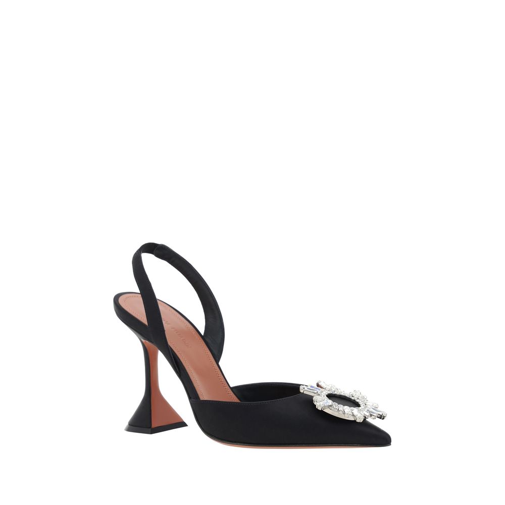Amina Muaddi Black Satin High Heel Women's Pumps