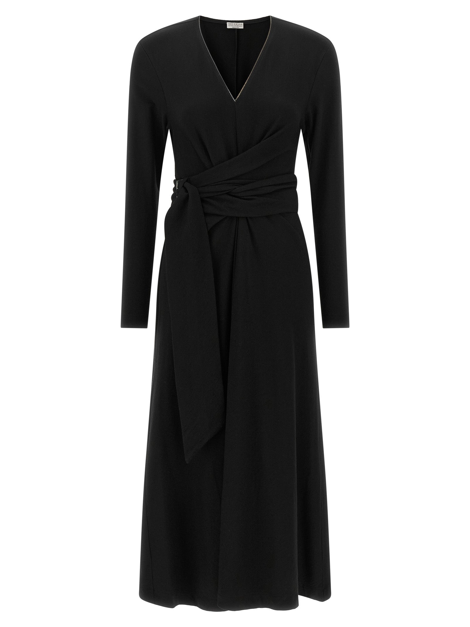 Brunello Cucinelli Black Virgin Wool Midi Women's Dress
