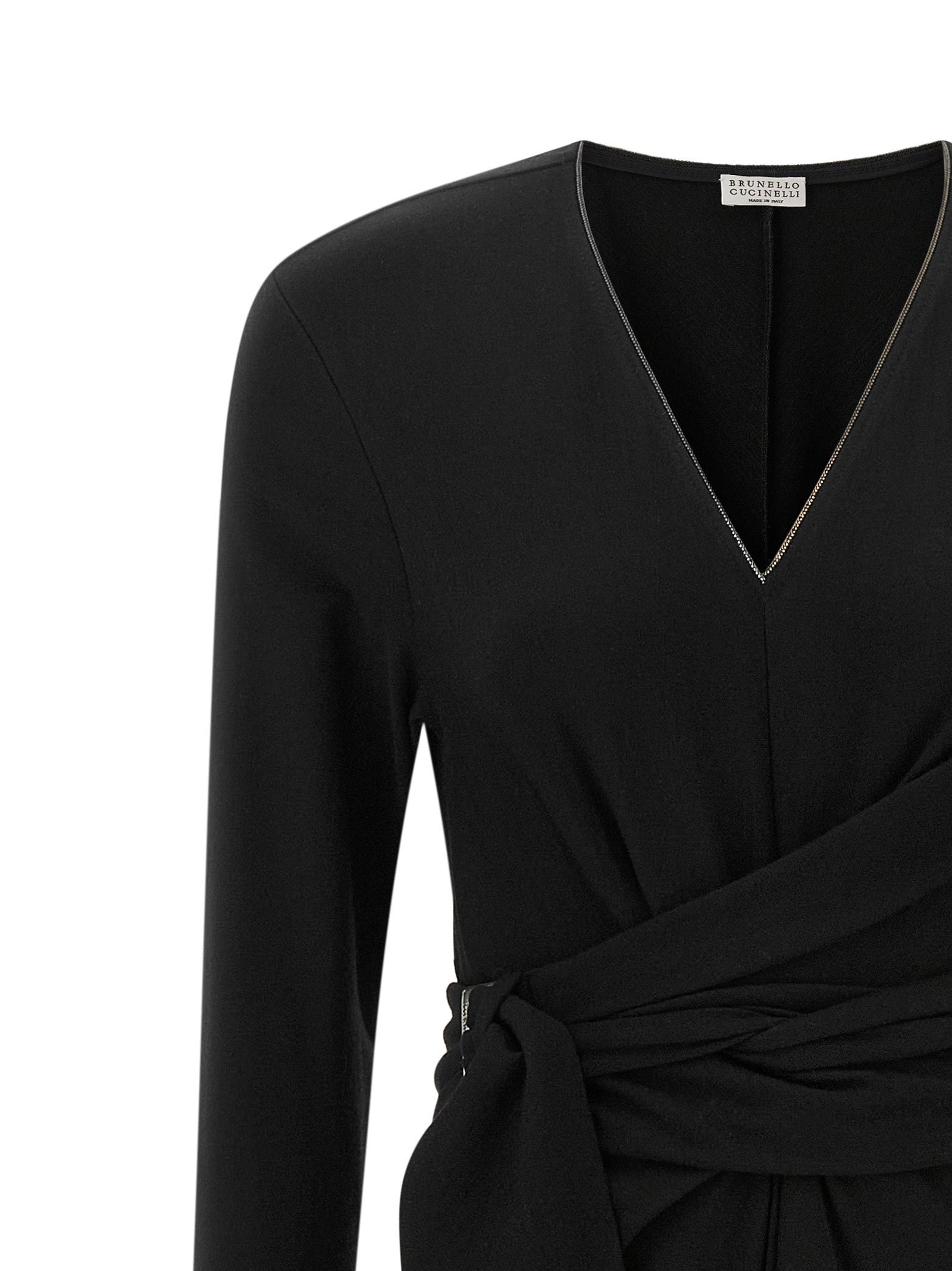 Brunello Cucinelli Black Virgin Wool Midi Women's Dress