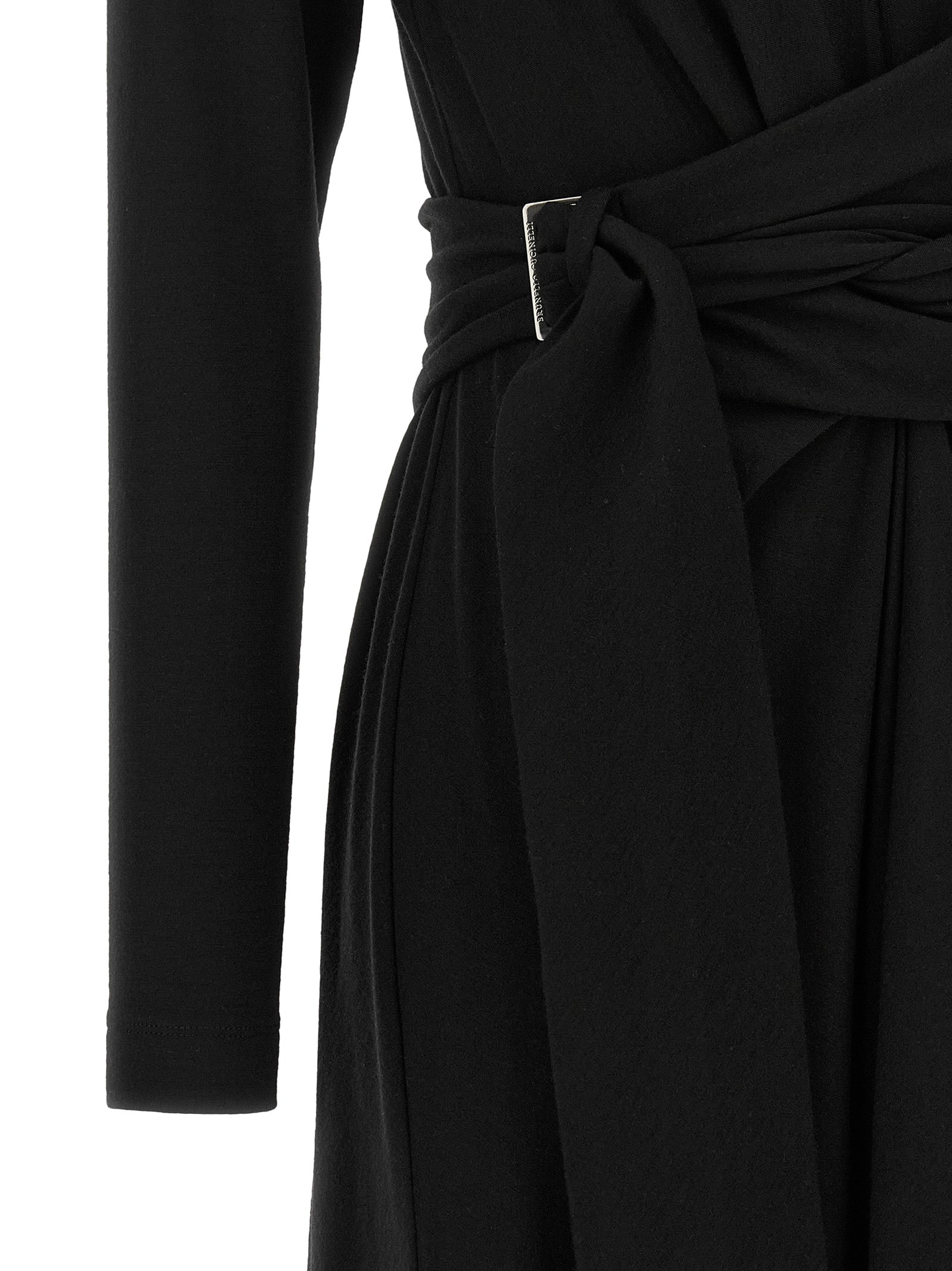 Brunello Cucinelli Black Virgin Wool Midi Women's Dress