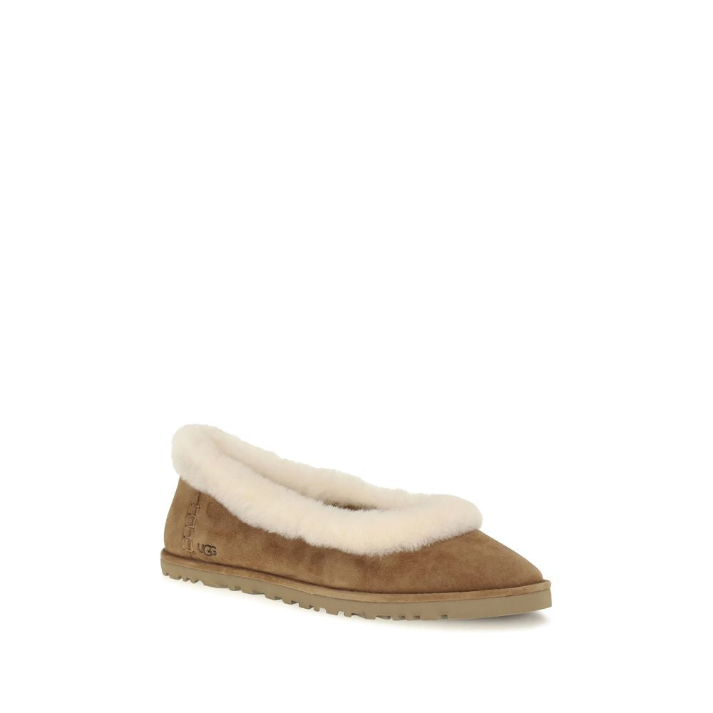 UGG Beige Suede Leather Ballet Women's Flats