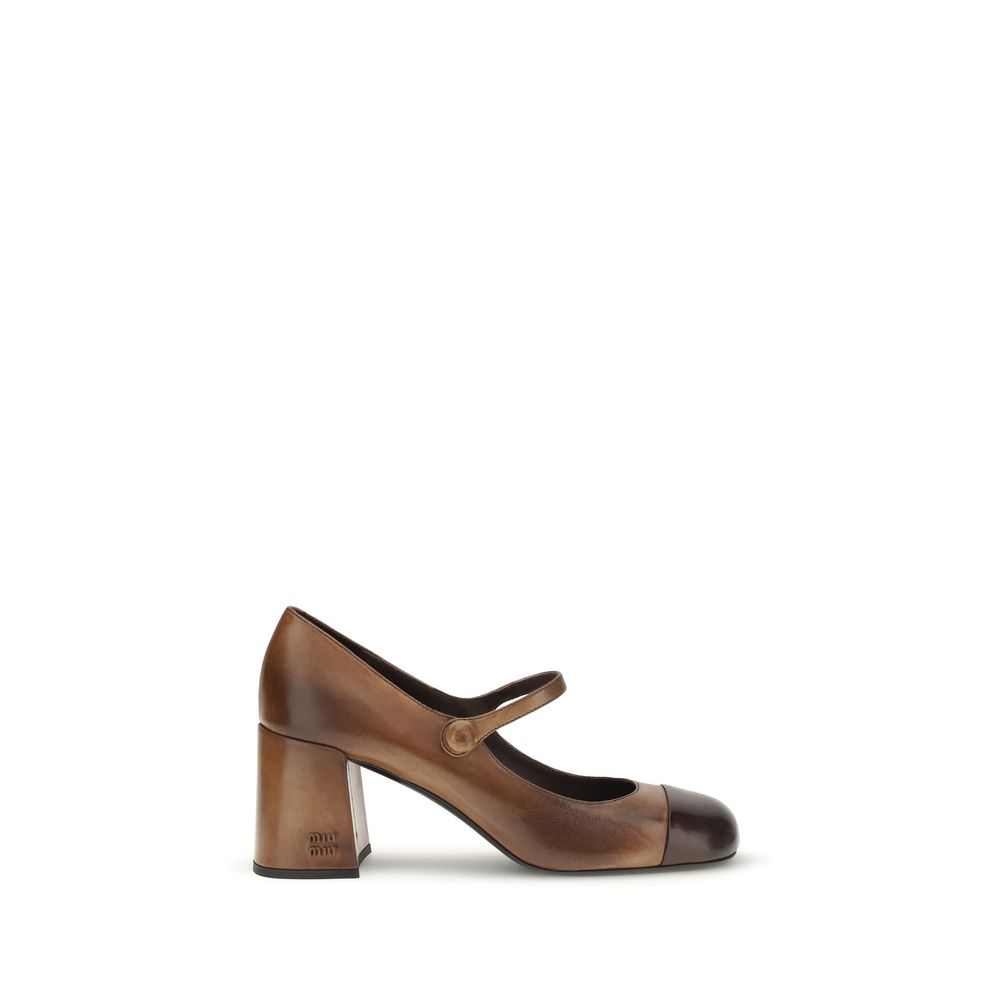 Miu Miu Brown Calf Leather Bos Taurus Ballet Women's Flats