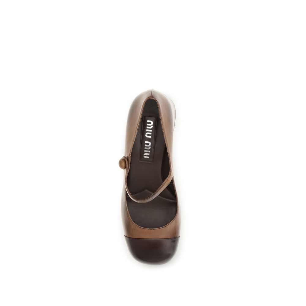 Miu Miu Brown Calf Leather Bos Taurus Ballet Women's Flats