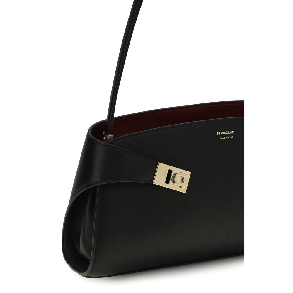 Ferragamo Black Calf Leather Bos Taurus Shoulder Women's Bag