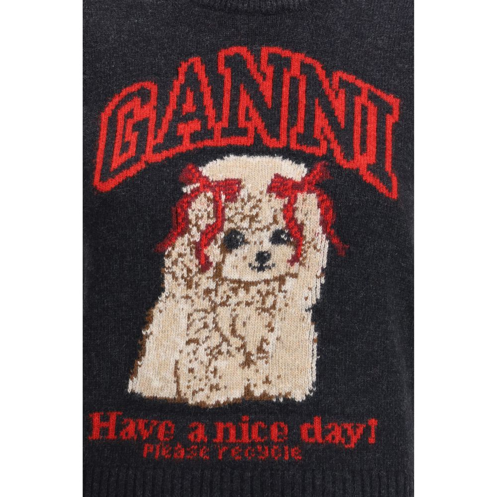Ganni Black Wool Sleeveles Women's Sweater