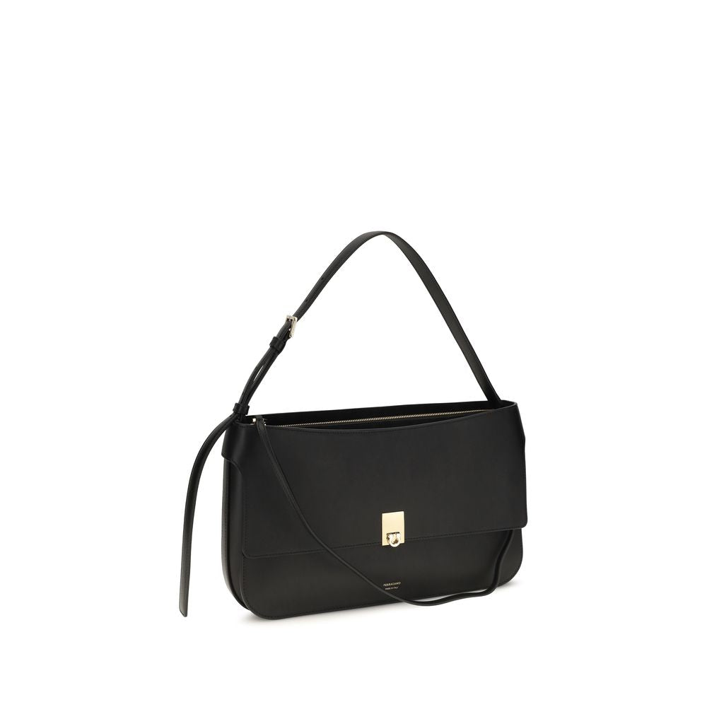 Ferragamo Black Calf Leather Bos Taurus Shoulder Women's Bag