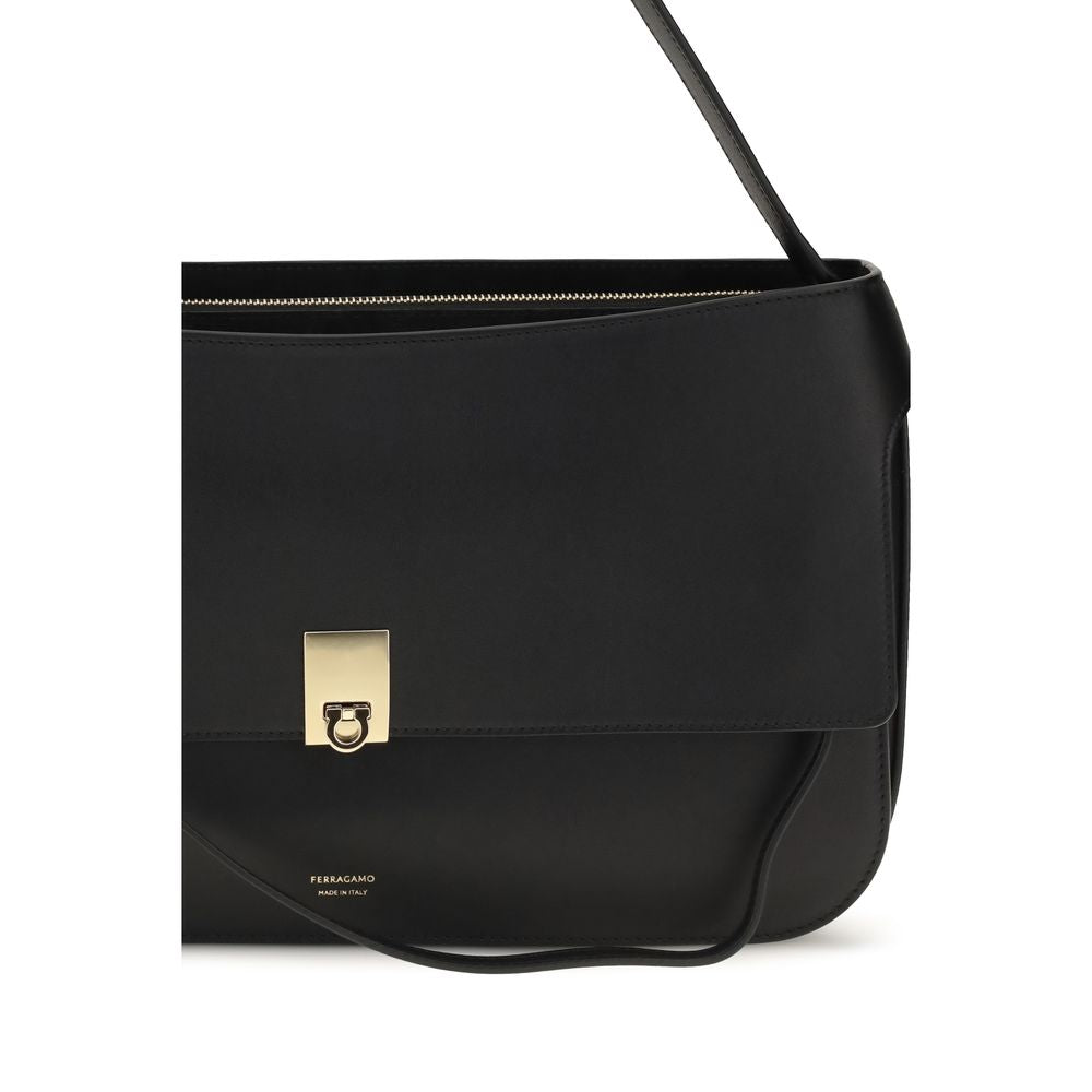 Ferragamo Black Calf Leather Bos Taurus Shoulder Women's Bag