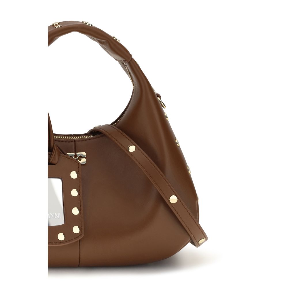 Ganni Brown Recycled Leather Shoulder Women's Bag