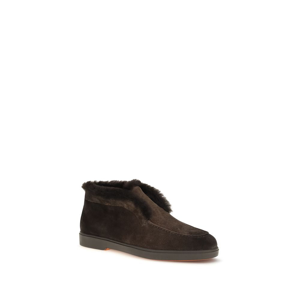 Santoni Brown Calf Leather Bos Taurus Ankle Women's Boots