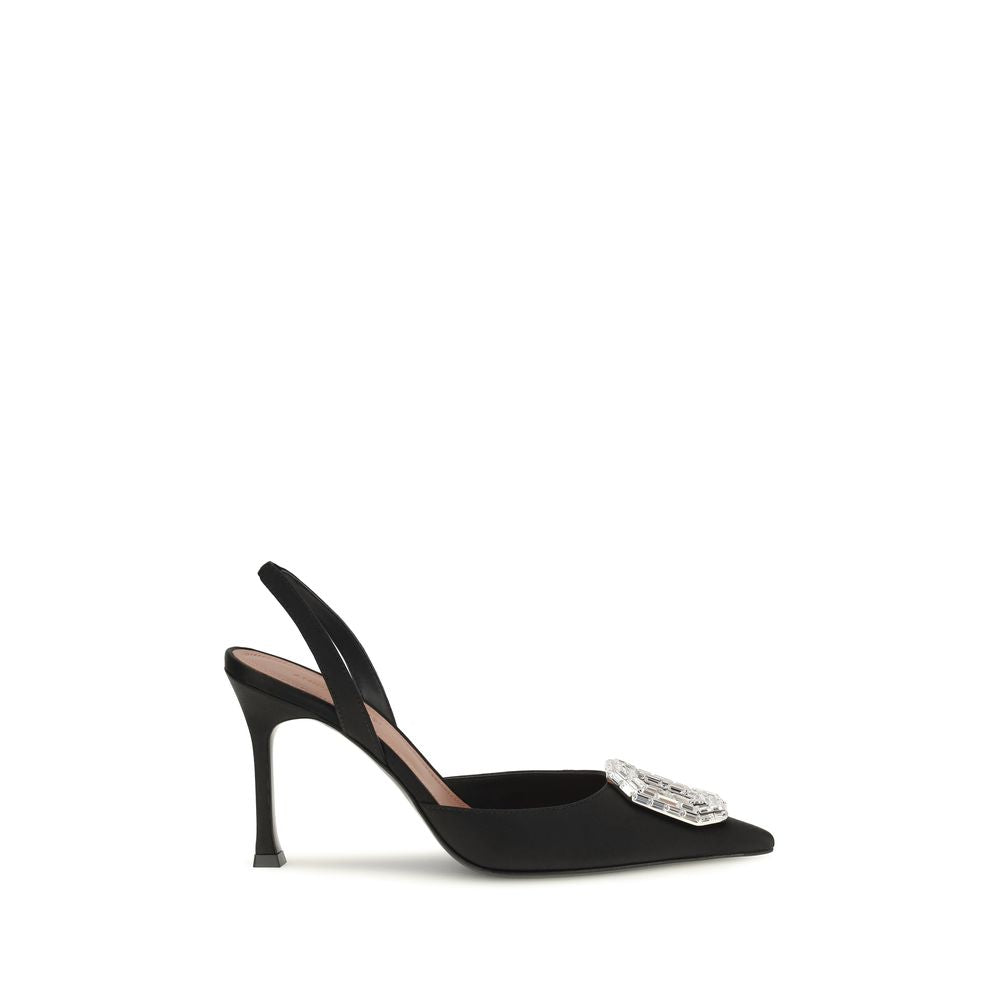 Amina Muaddi Black Satin High Heel Women's Pumps