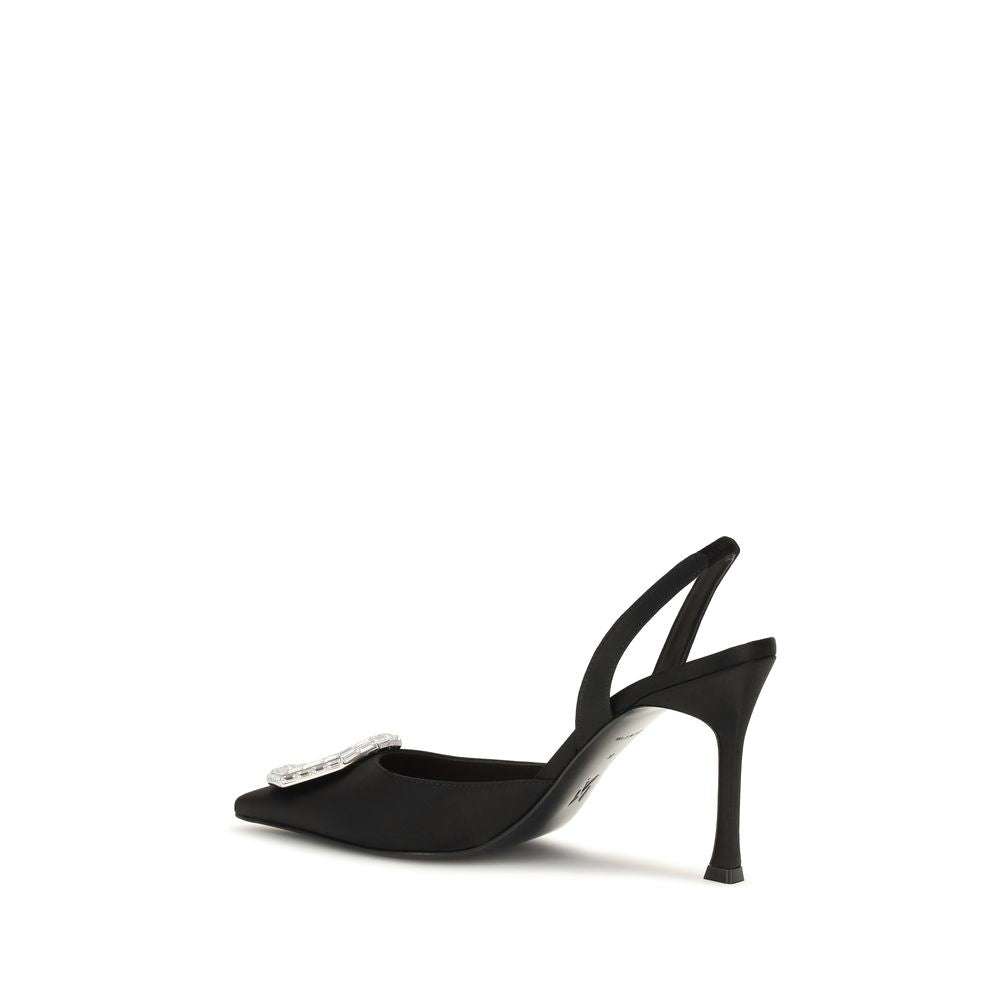 Amina Muaddi Black Satin High Heel Women's Pumps