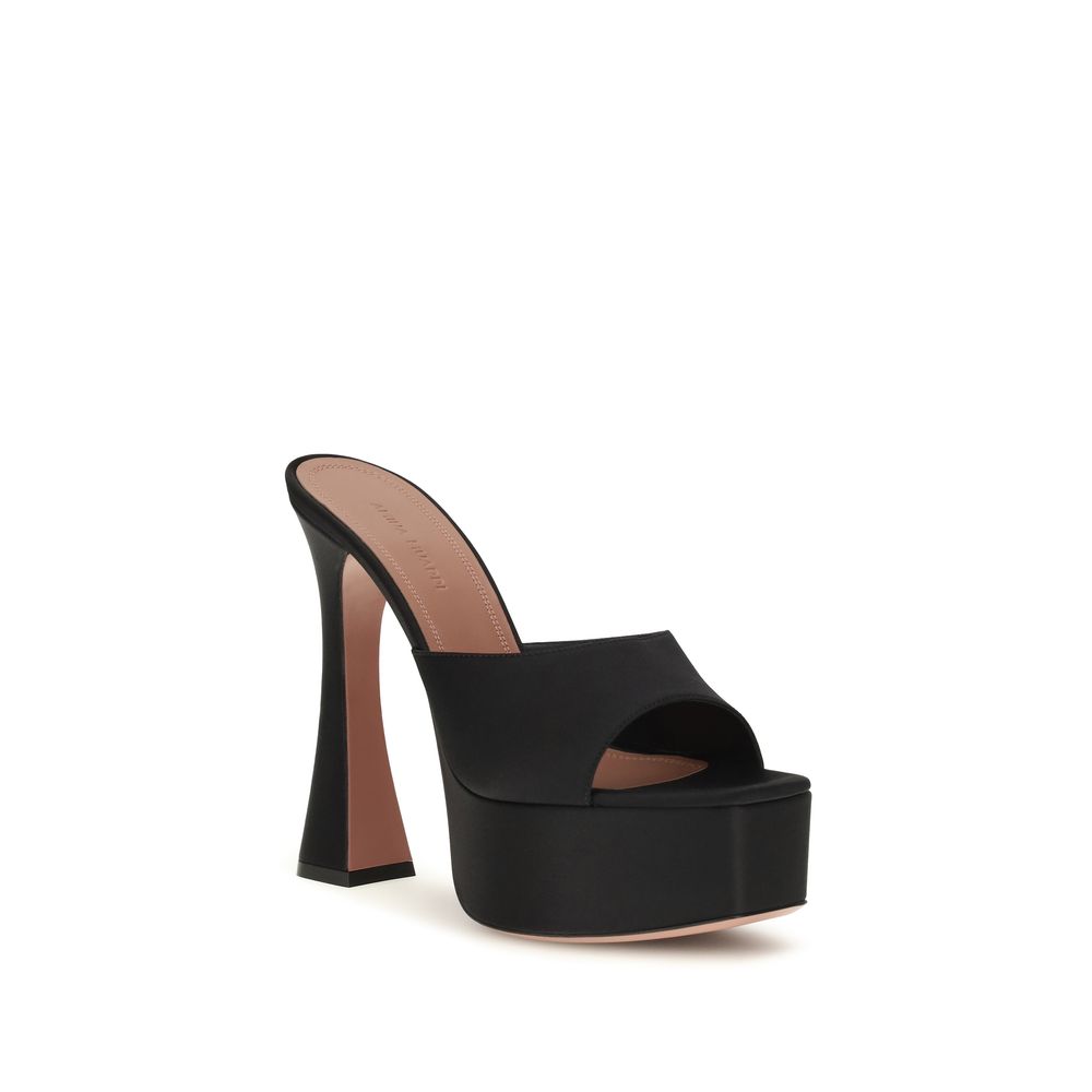 Amina Muaddi Black Calf Leather Bos Taurus Platform Women's Sandals